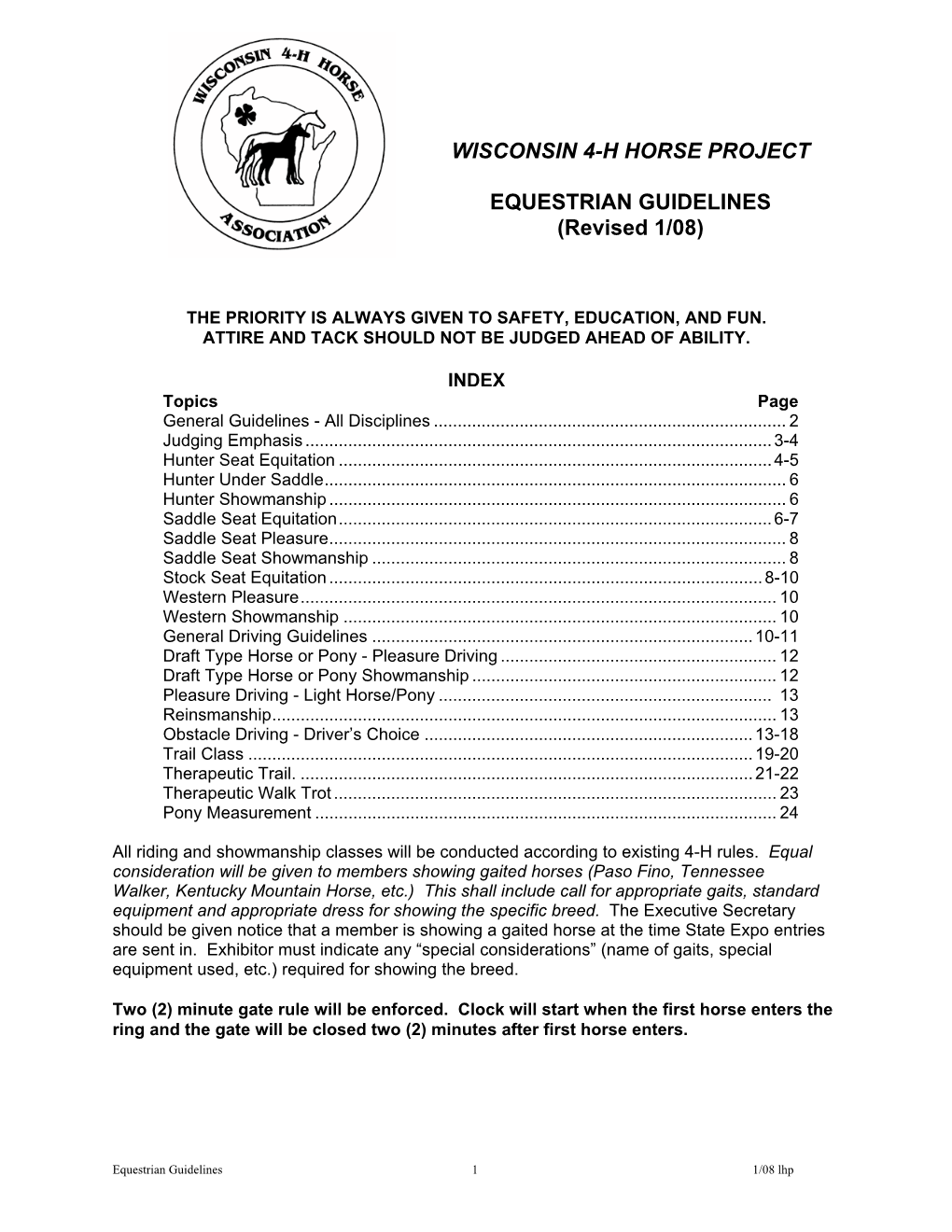 Wisconsin 4-H Horse Project Equestrian Guidelines