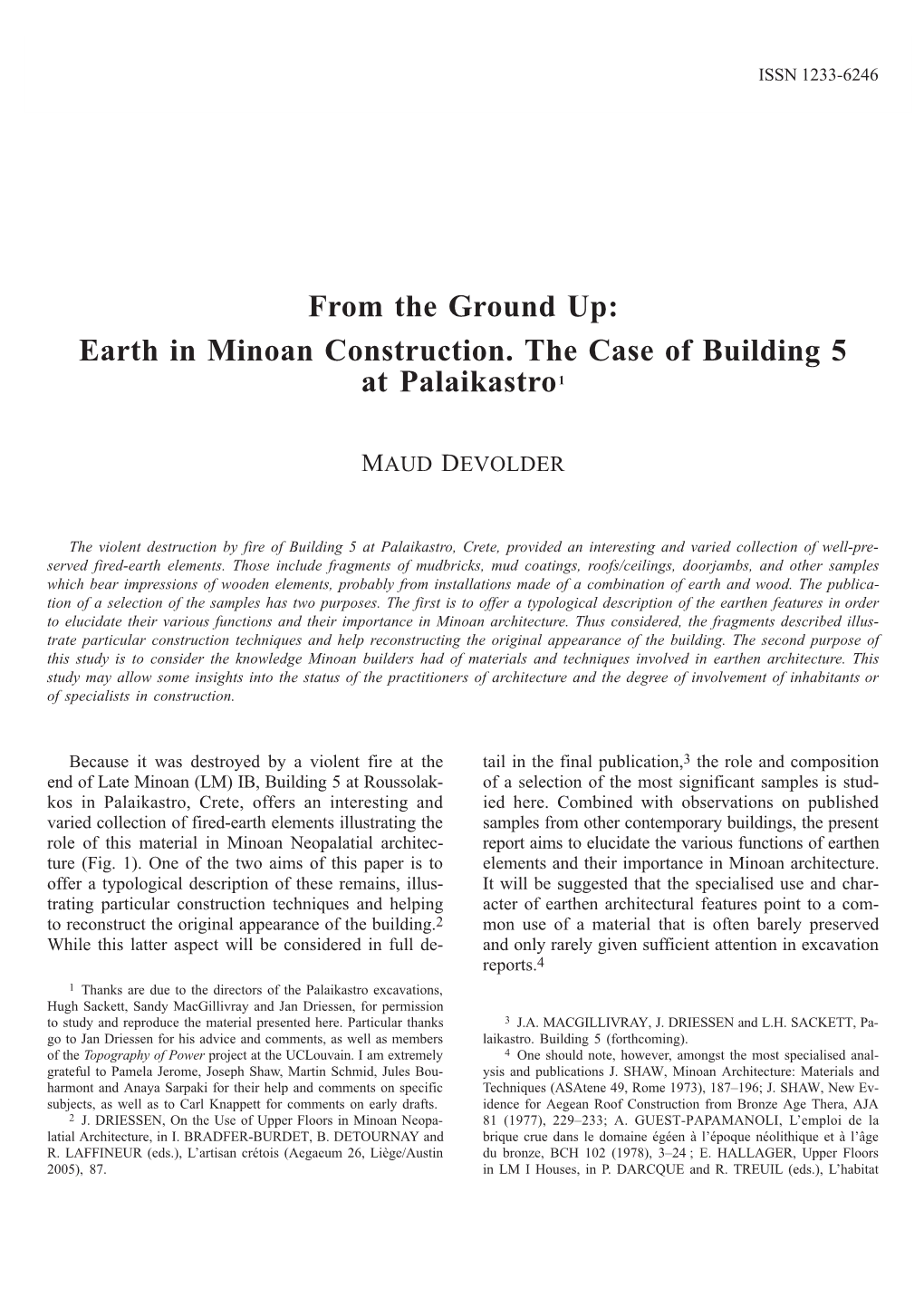 Earth in Minoan Construction. the Case of Building 5 at Palaikastro1