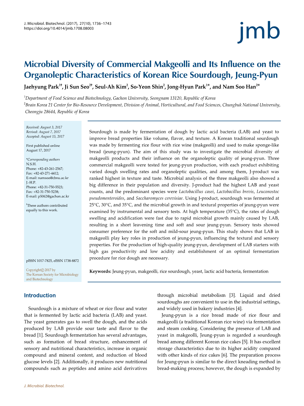 Microbial Diversity of Commercial Makgeolli and Its Influence on The