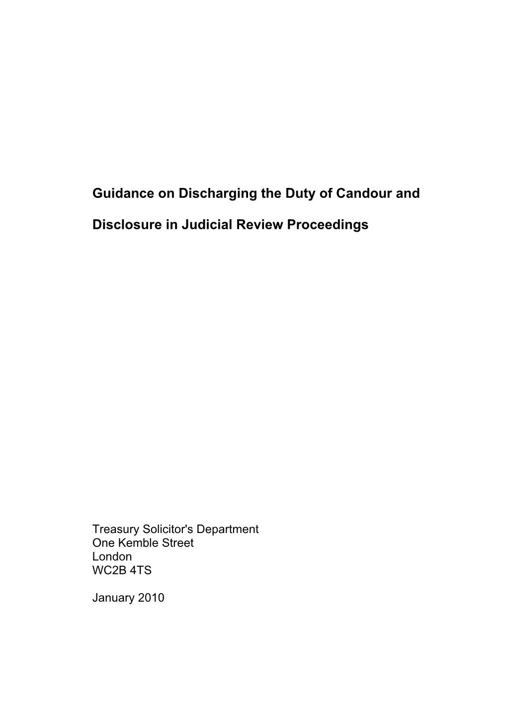 Guidance on Discharging the Duty of Candour and Disclosure in Judicial Review Proceedings