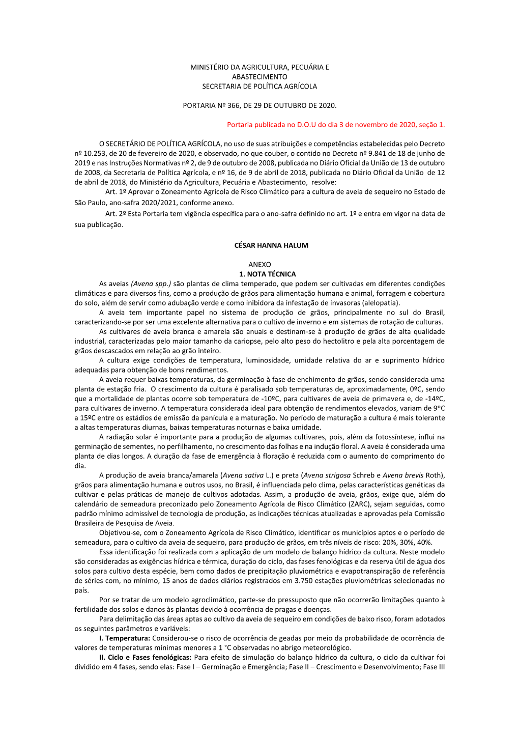 Ministério Da Agricultura, Pecuária E Abastecimento Secretaria De Política Agrícola