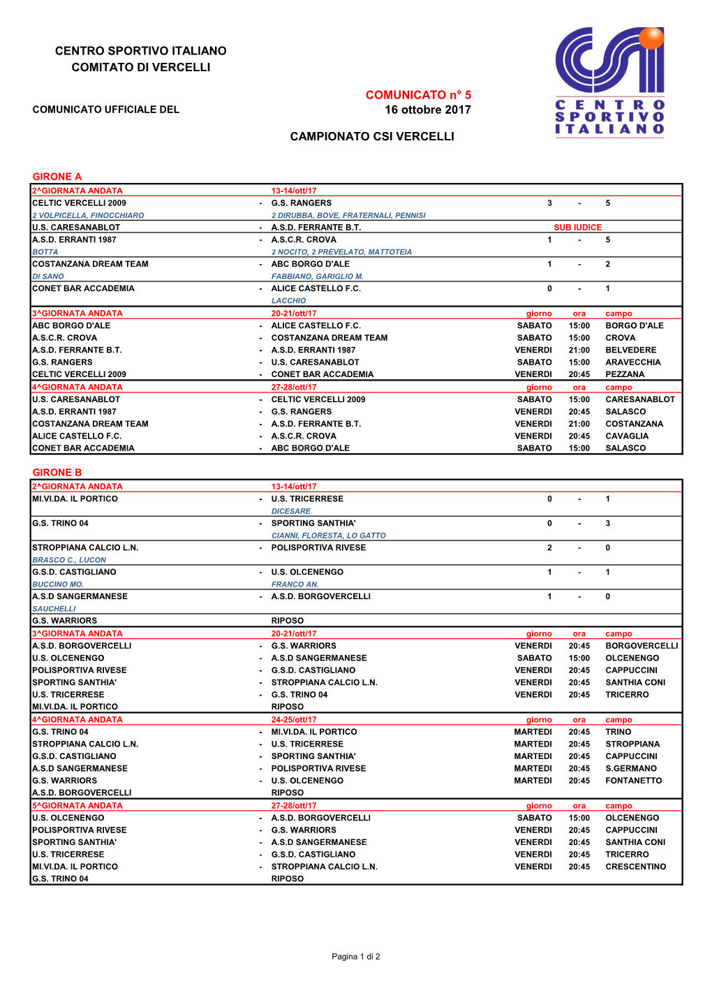 Centro Sportivo Italiano Comitato Di Vercelli