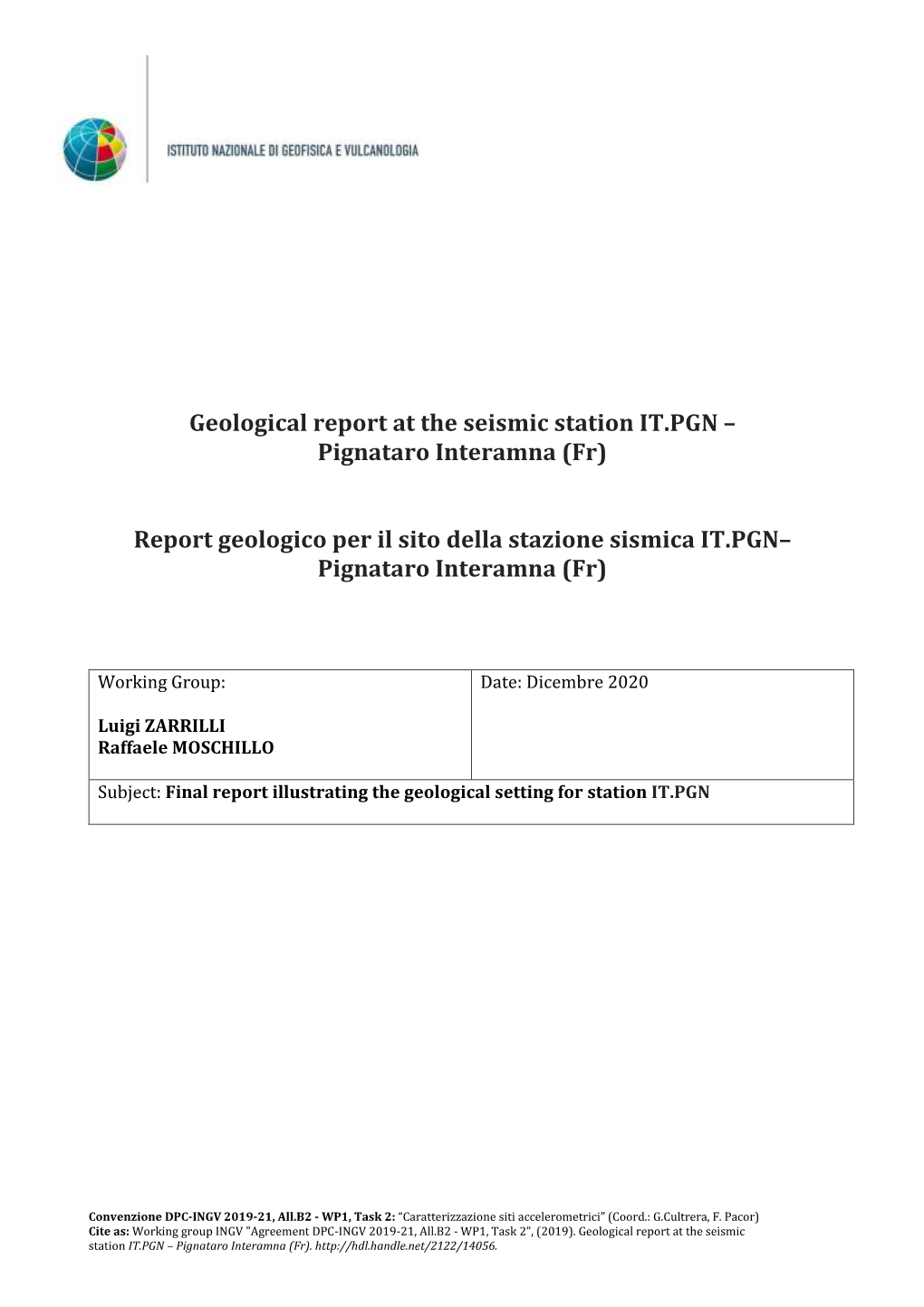 Geological Report at the Seismic Station IT.PGN – Pignataro Interamna (Fr)