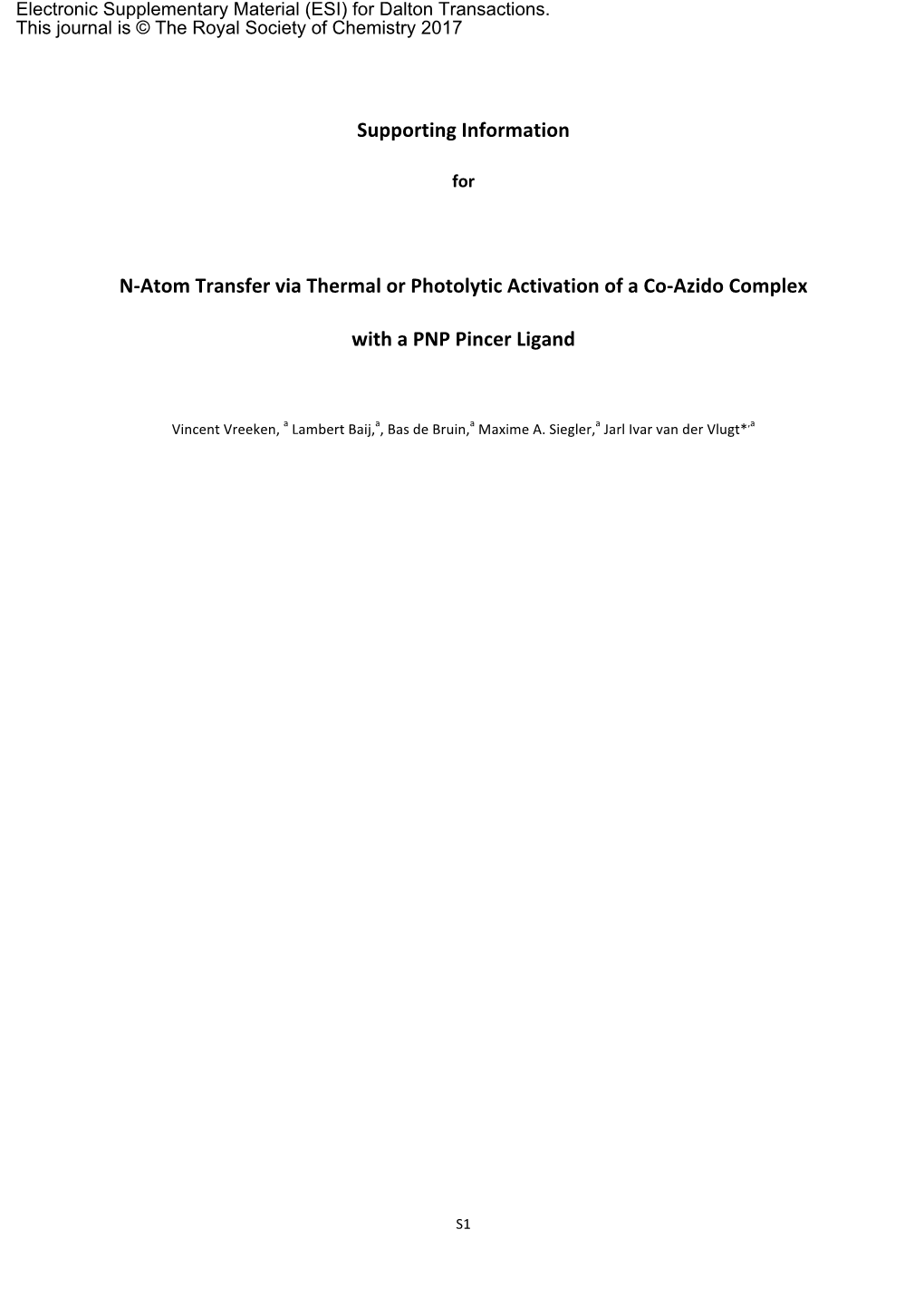 Atom Transfer Via Thermal Or Photolytic Activation of a Co-Azido Complex