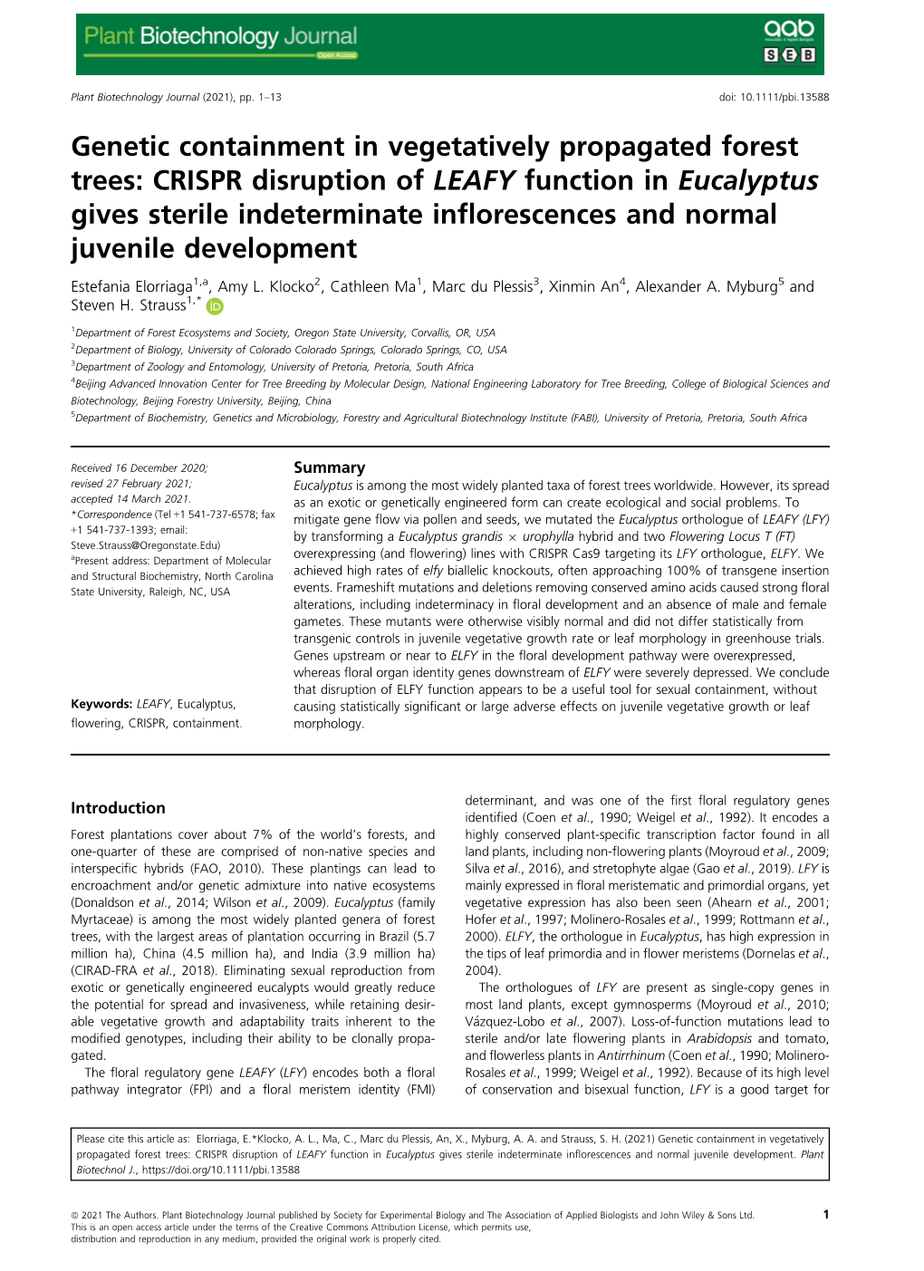 Genetic Containment in Vegetatively Propagated Forest Trees: CRISPR