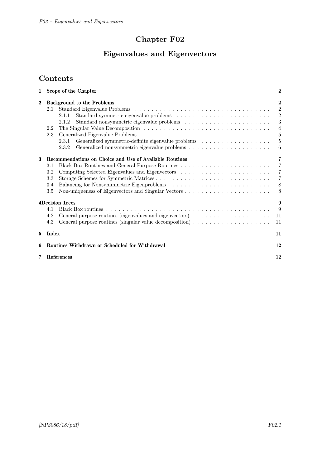 Chapter F02 Eigenvalues and Eigenvectors Contents
