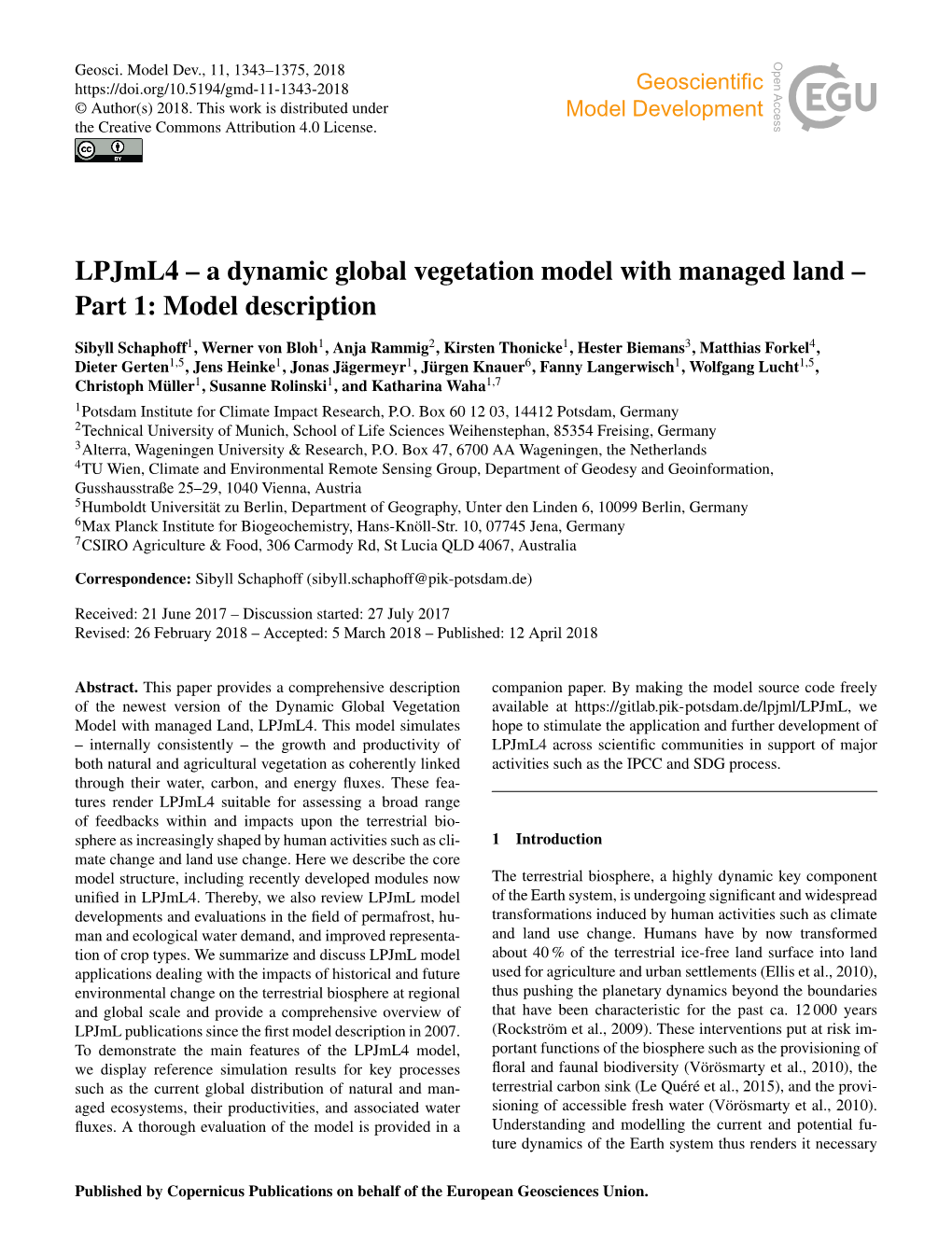 A Dynamic Global Vegetation Model with Managed Land – Part 1: Model Description