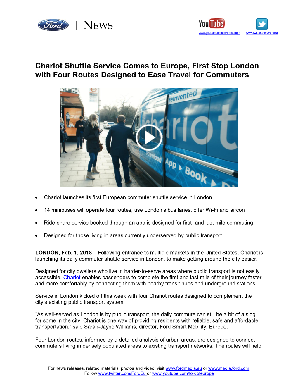 Chariot Shuttle Service Comes to Europe, First Stop London with Four Routes Designed to Ease Travel for Commuters