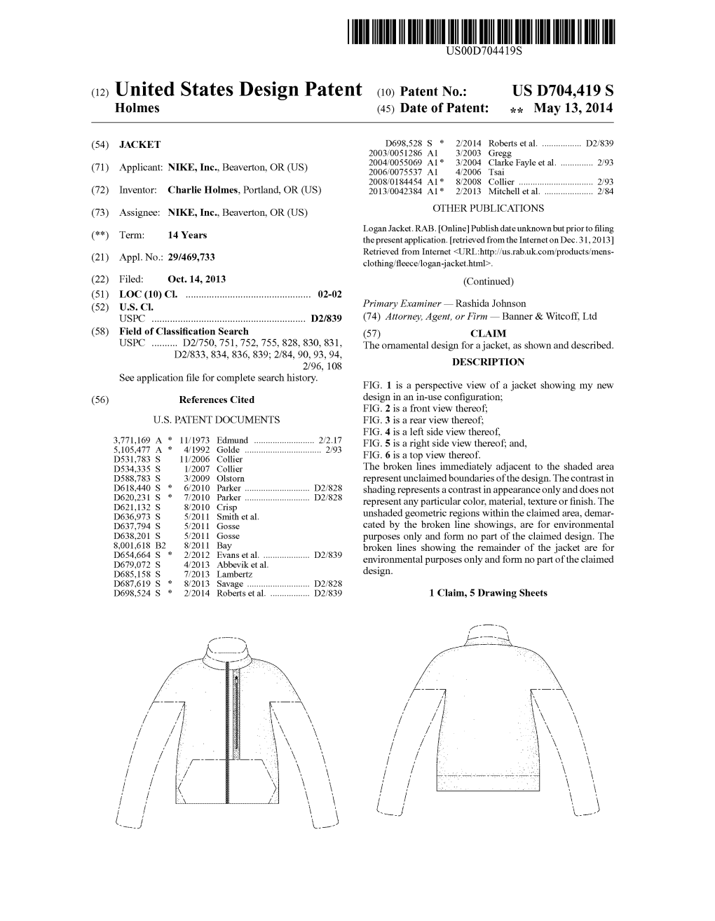 (12) United States Design Patent (10) Patent N0.: US D704,419 S Holmes (45) Date of Patent: *9: May 13, 2014