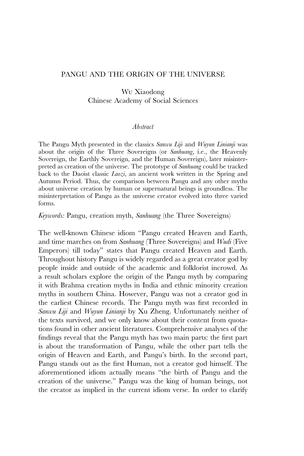 PANGU and the ORIGIN of the UNIVERSE Wu Xiaodong Chinese