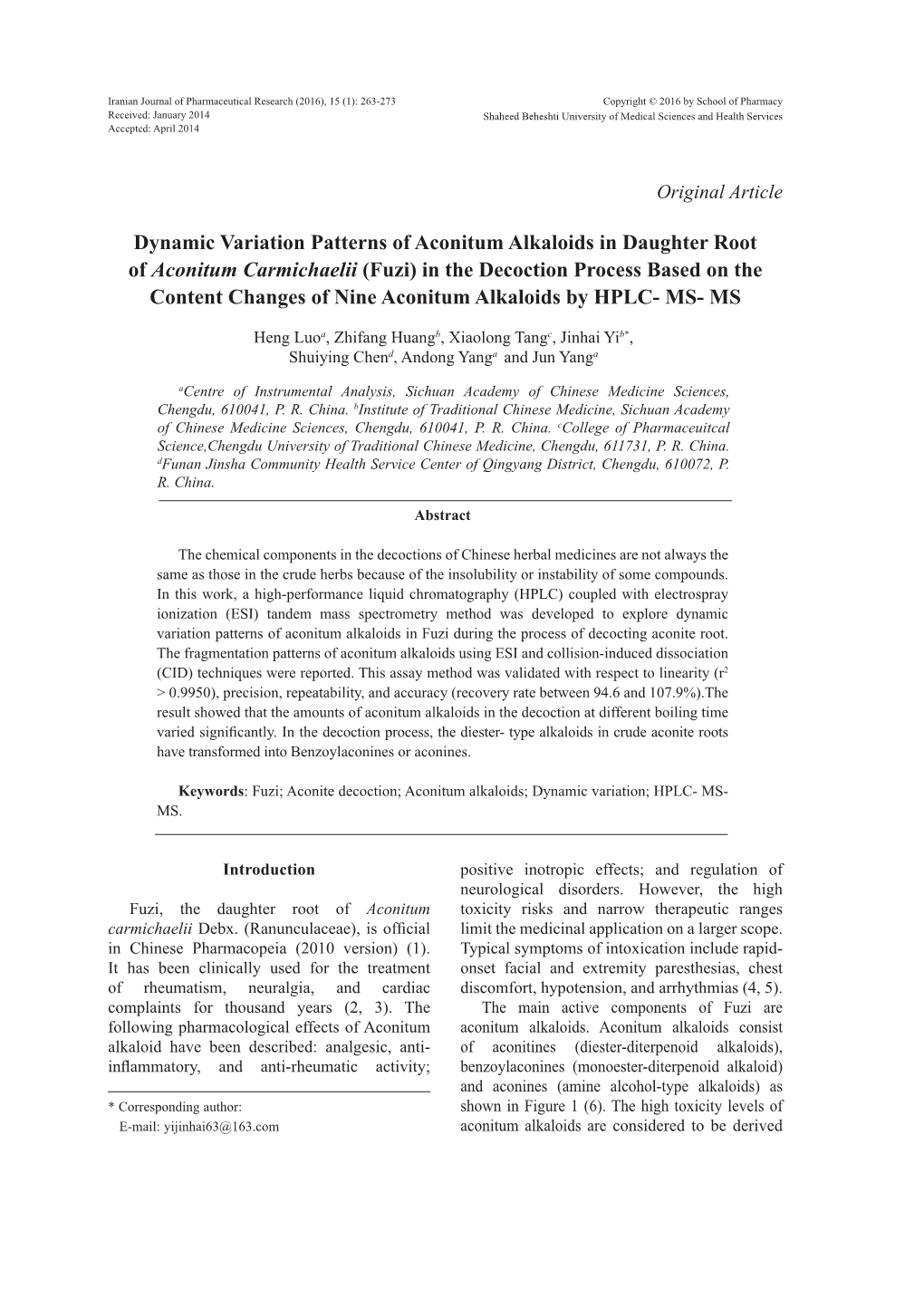 Dynamic Variation Patterns of Aconitum Alkaloids in Daughter Root of Aconitum Carmichaelii (Fuzi) in the Decoction Process Based