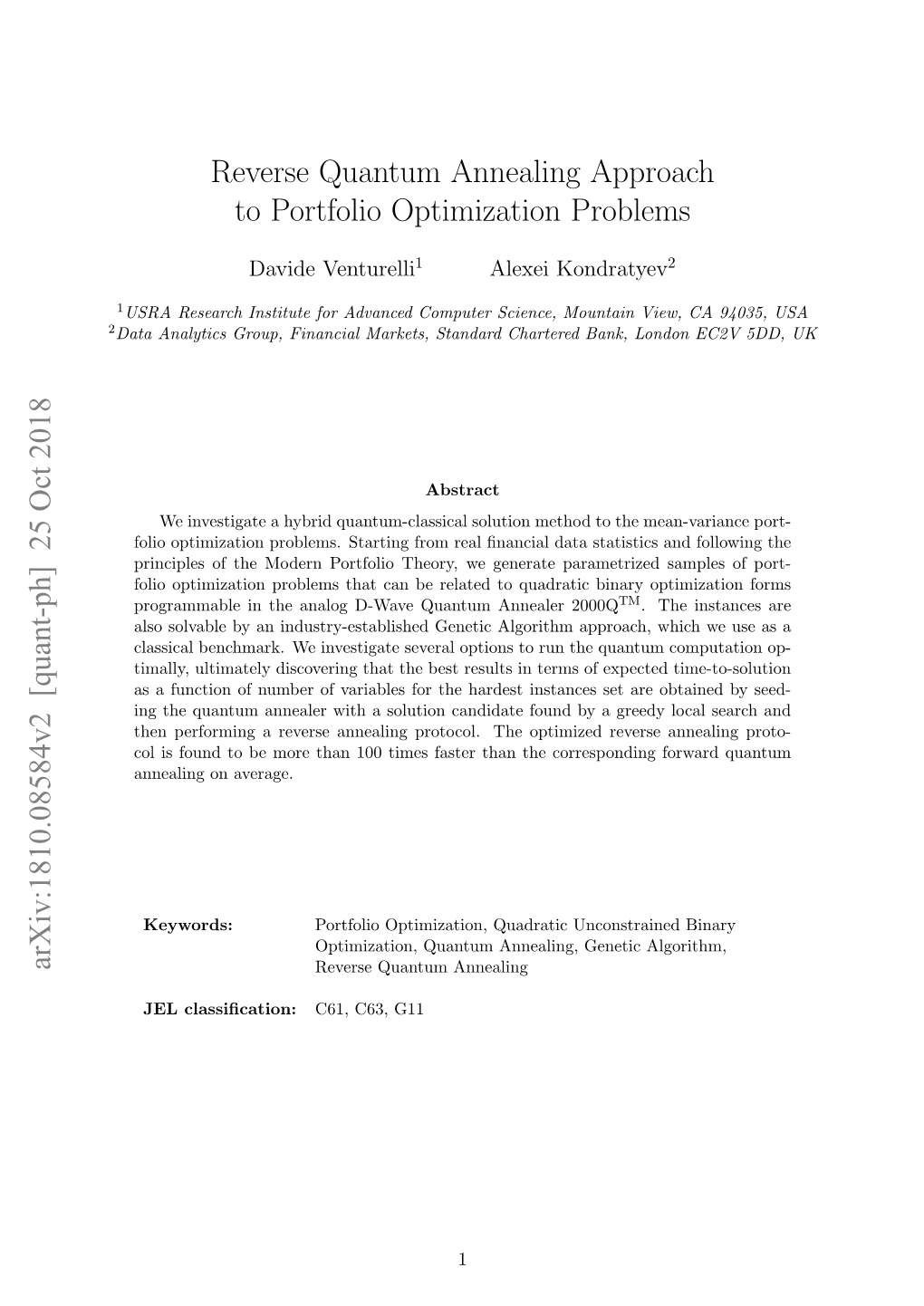 Reverse Quantum Annealing Approach to Portfolio Optimization Problems