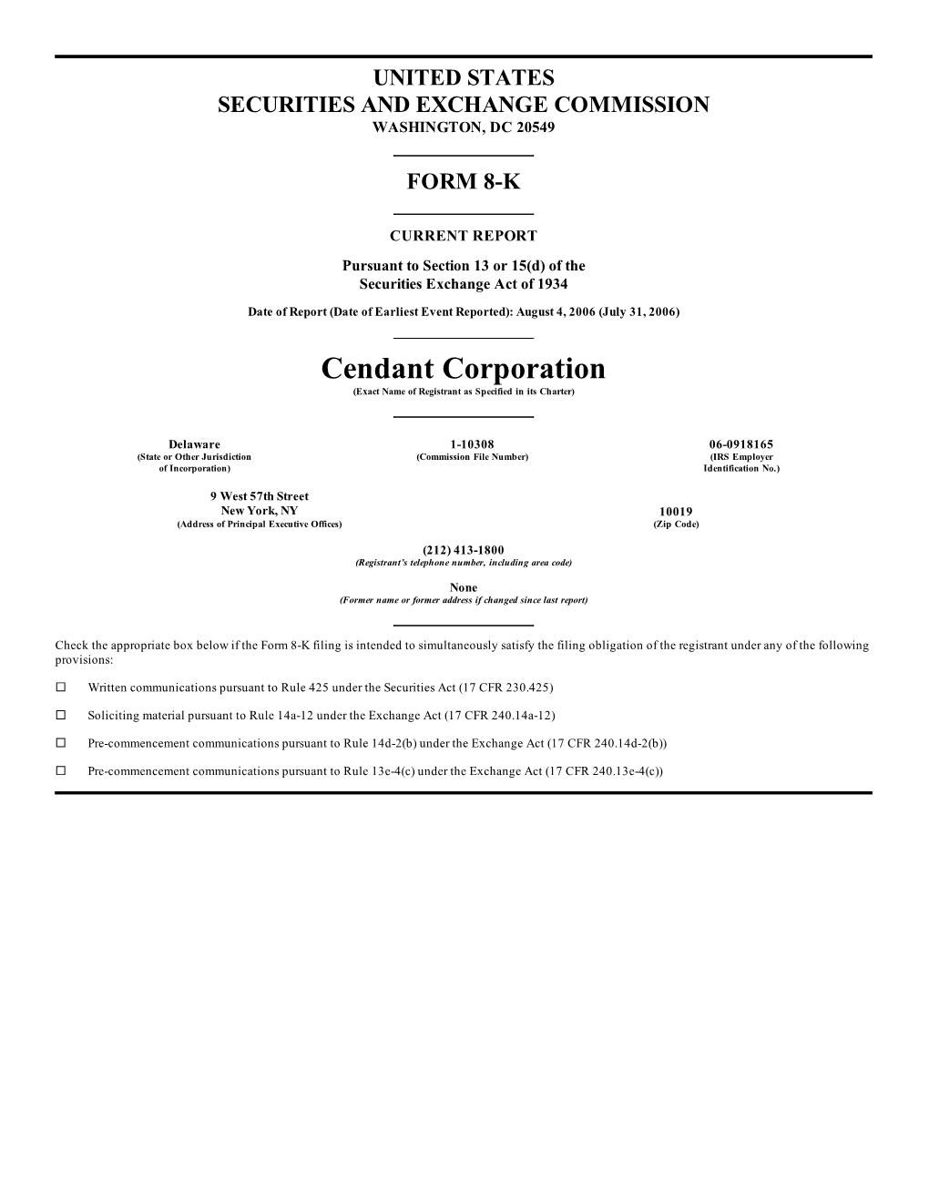 Cendant Corporation (Exact Name of Registrant As Specified in Its Charter)