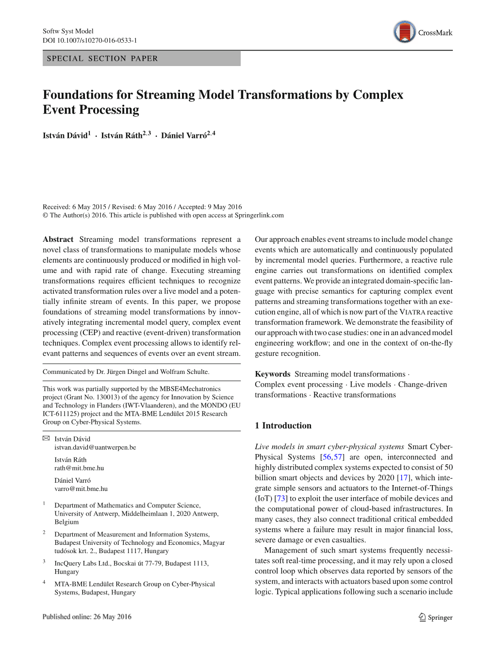 Foundations for Streaming Model Transformations by Complex Event Processing