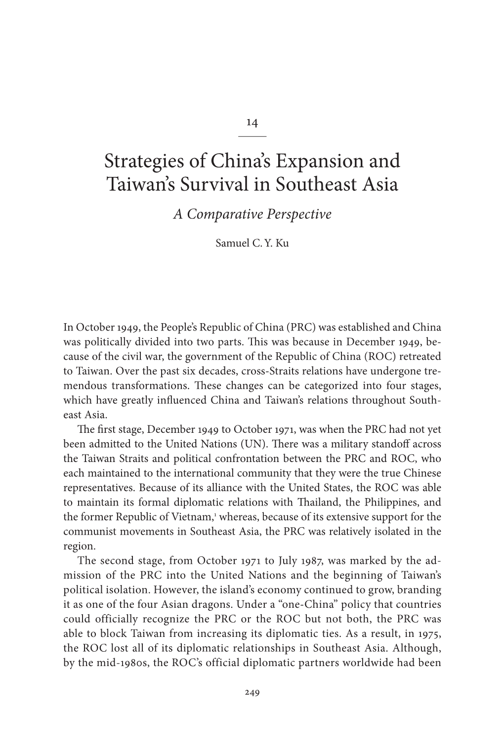 Strategies of China's Expansion and Taiwan's Survival in Southeast Asia