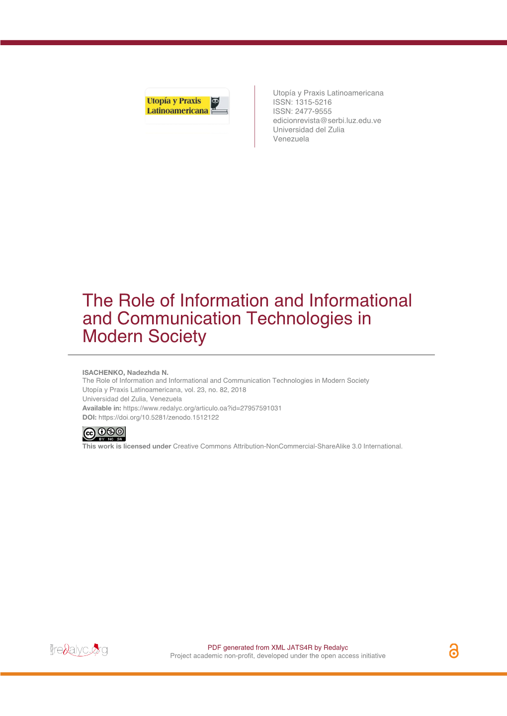 The Role of Information and Informational and Communication Technologies in Modern Society