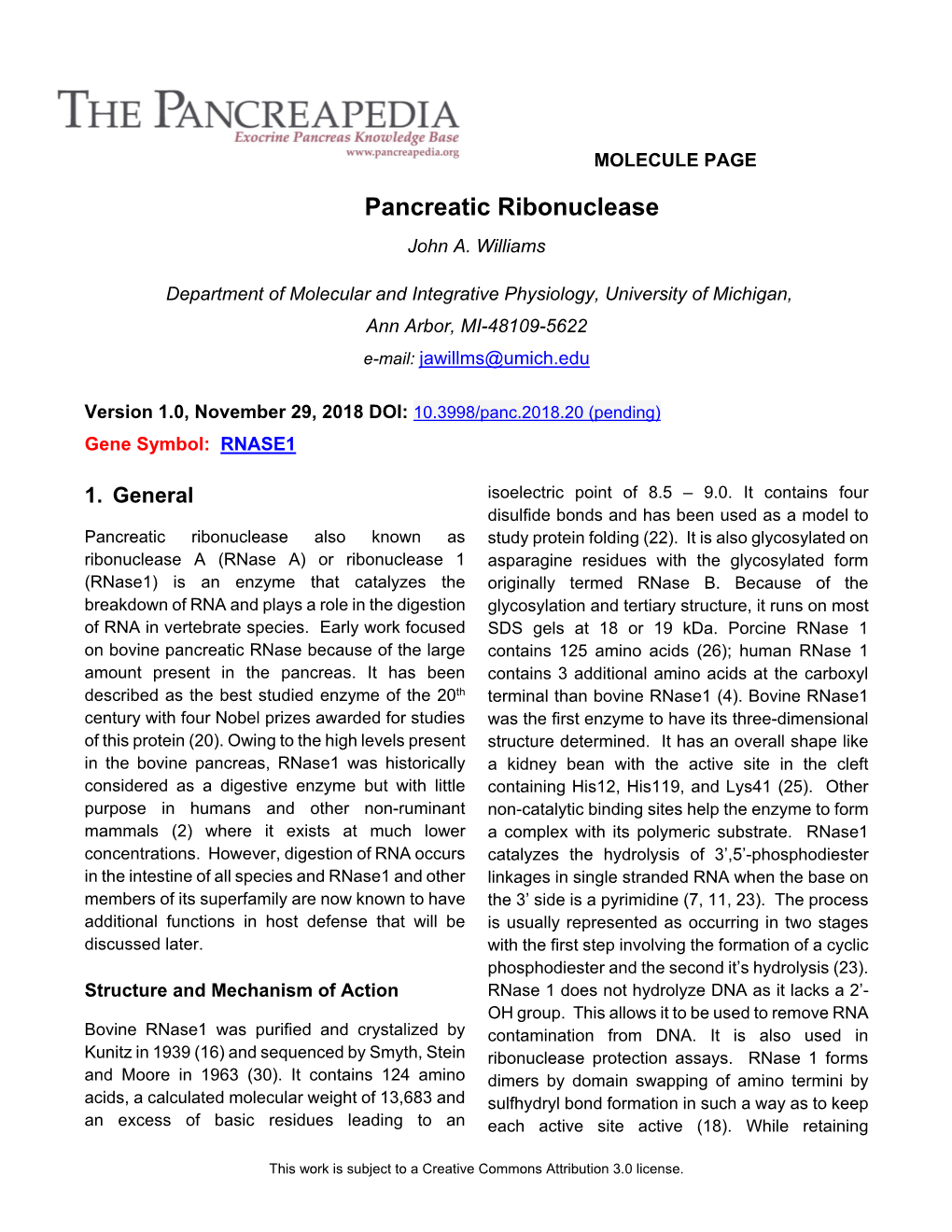 Pancreatic Ribonuclease John A