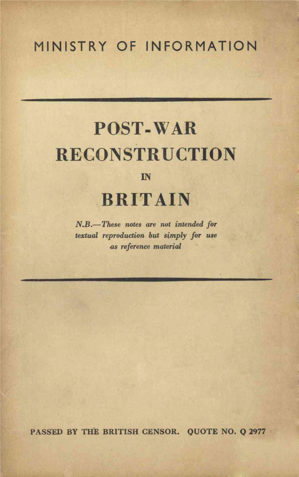 Post-War Recoinstruction Britain