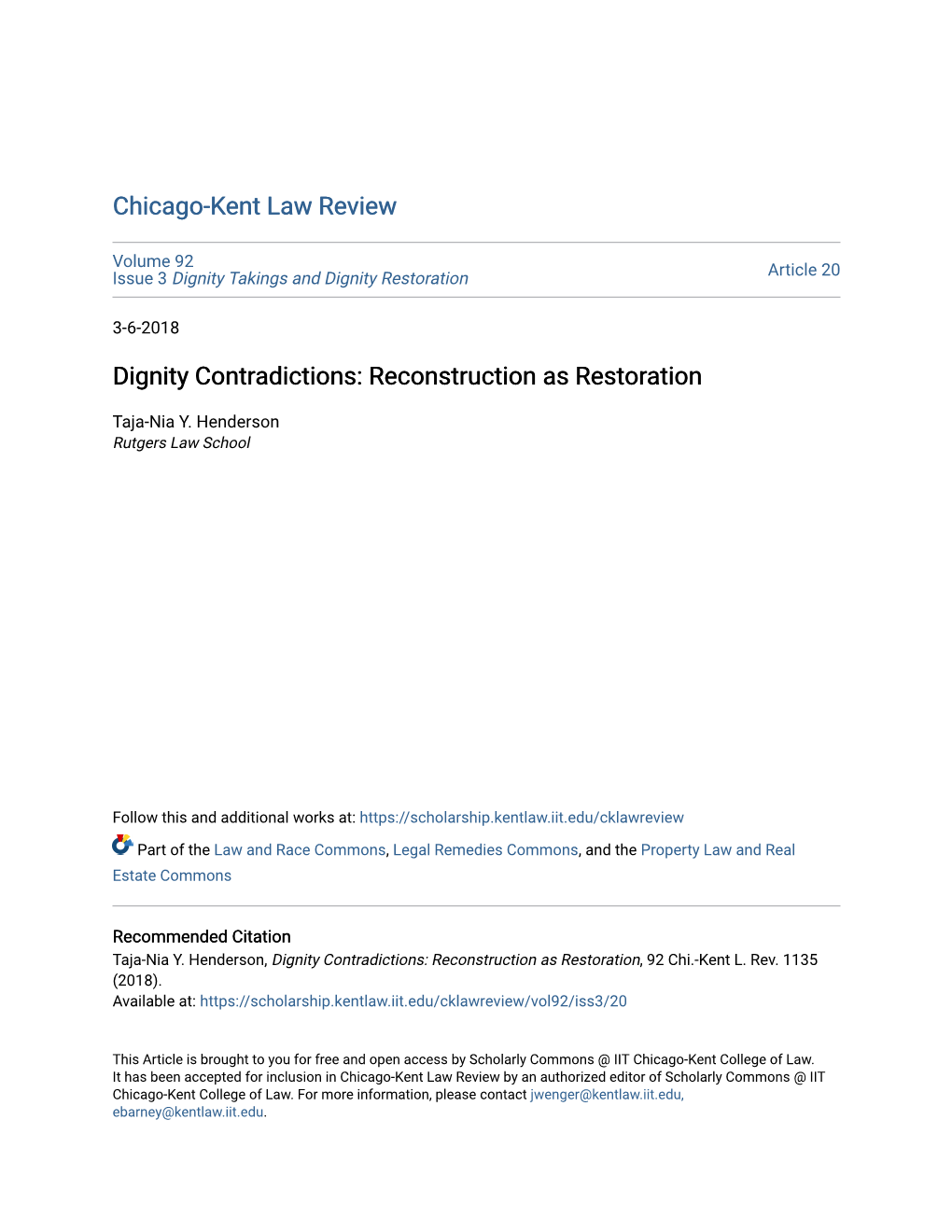 Dignity Contradictions: Reconstruction As Restoration