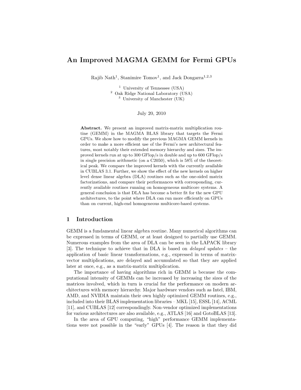 An Improved MAGMA GEMM for Fermi Gpus