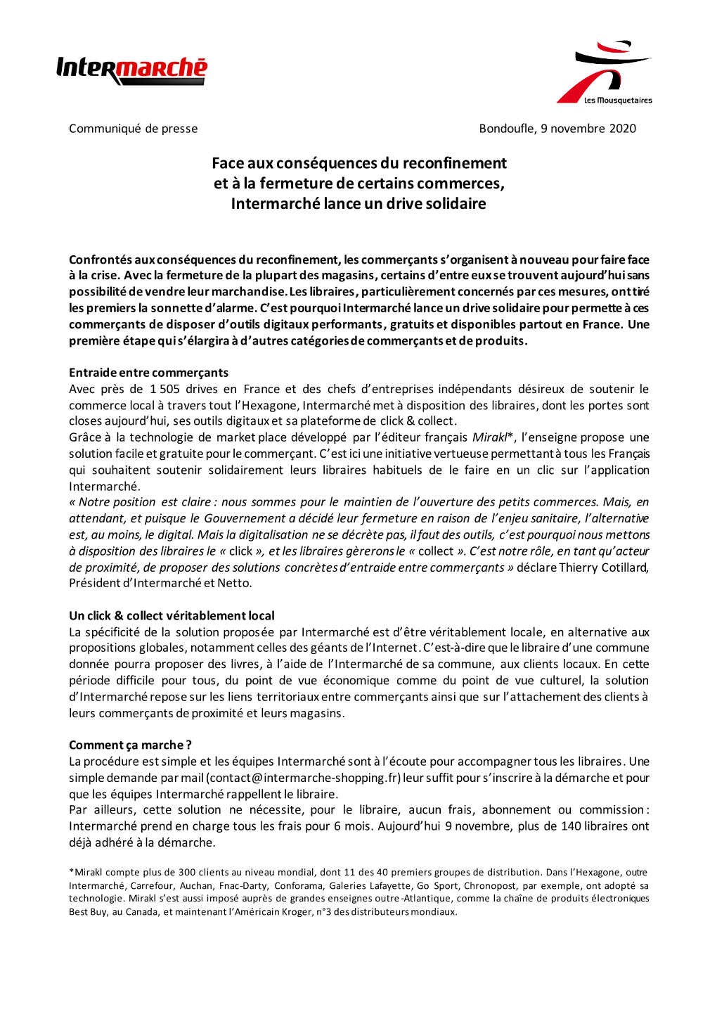 Face Aux Conséquences Du Reconfinement Et À La Fermeture De Certains Commerces, Intermarché Lance Un Drive Solidaire