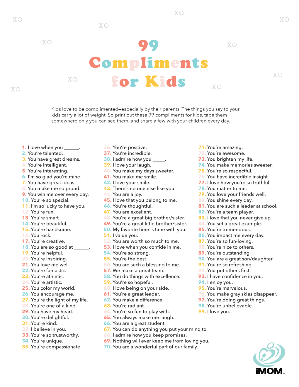 99 Compliments for Kids, Tape Them Somewhere Only You Can See Them, and Share a Few with Your Children Every Day