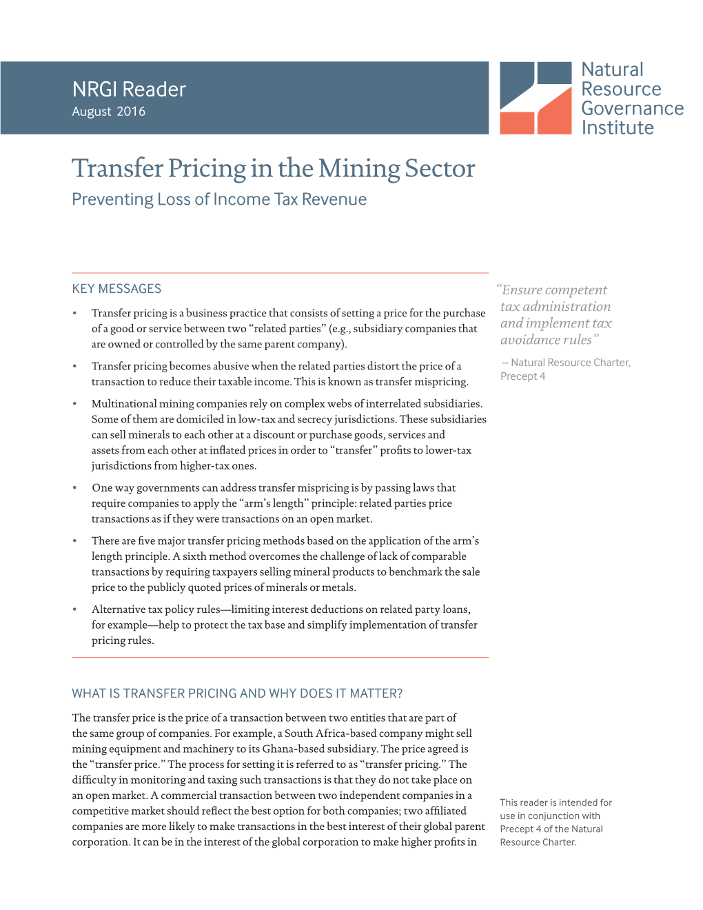 Transfer Pricing in the Mining Sector Preventing Loss of Income Tax Revenue
