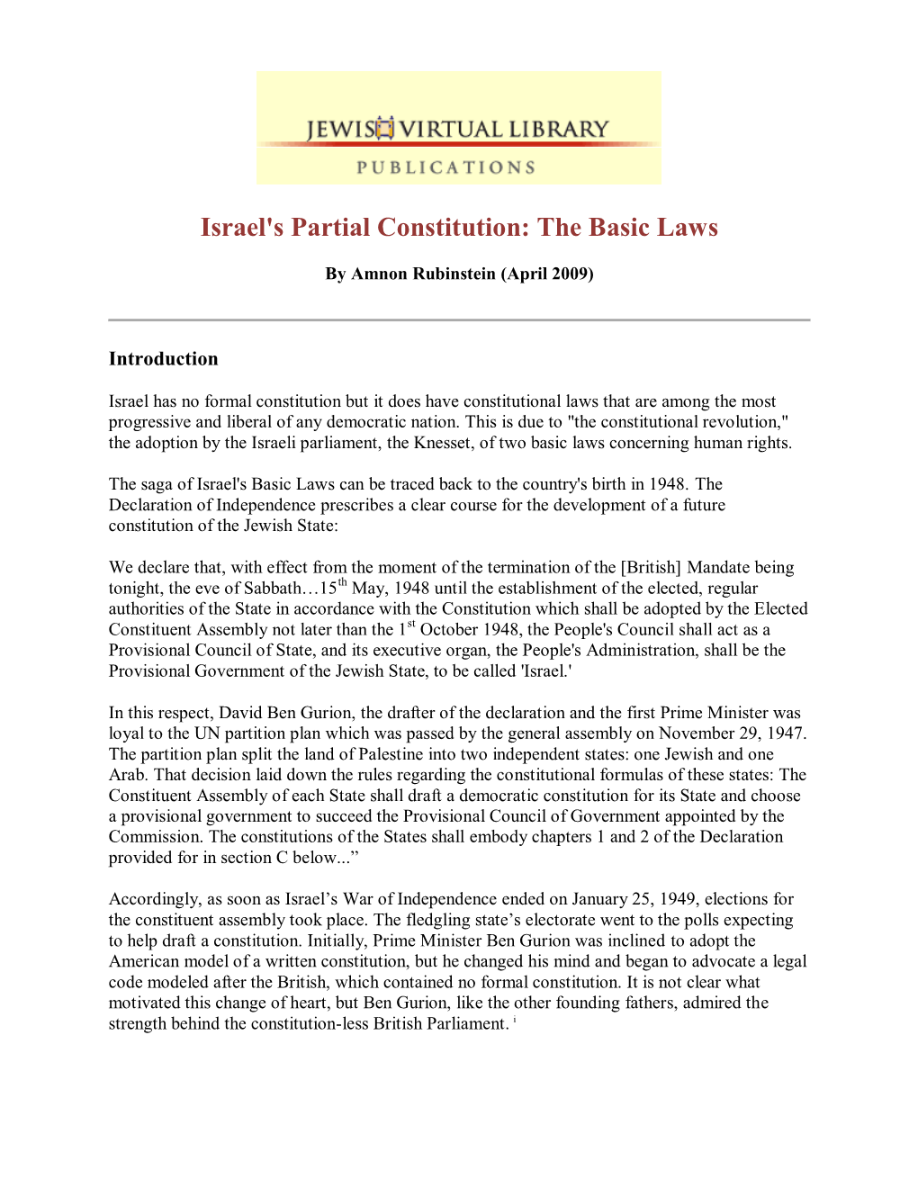 Israel's Partial Constitution: the Basic Laws