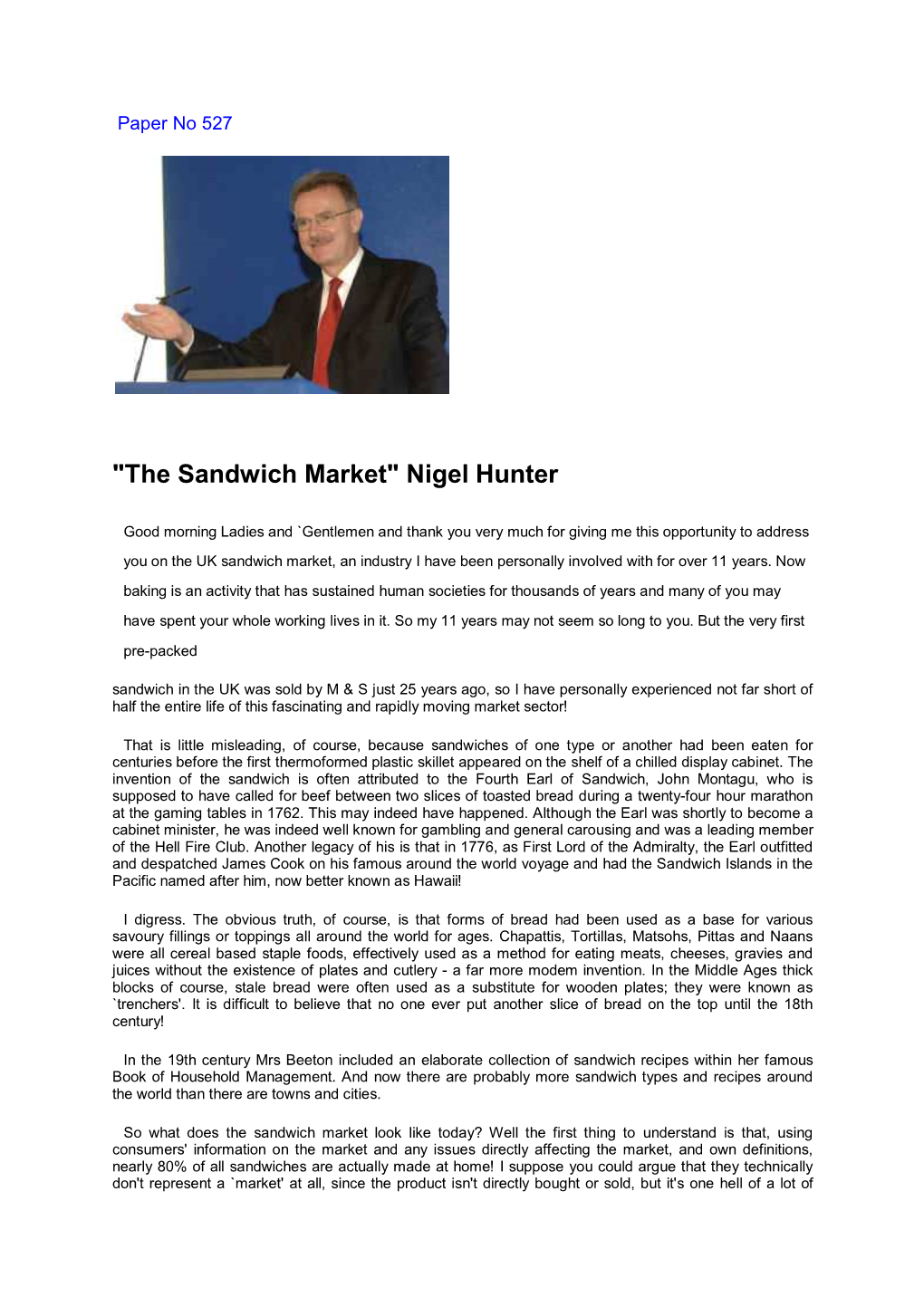 The Sandwich Market" Nigel Hunter