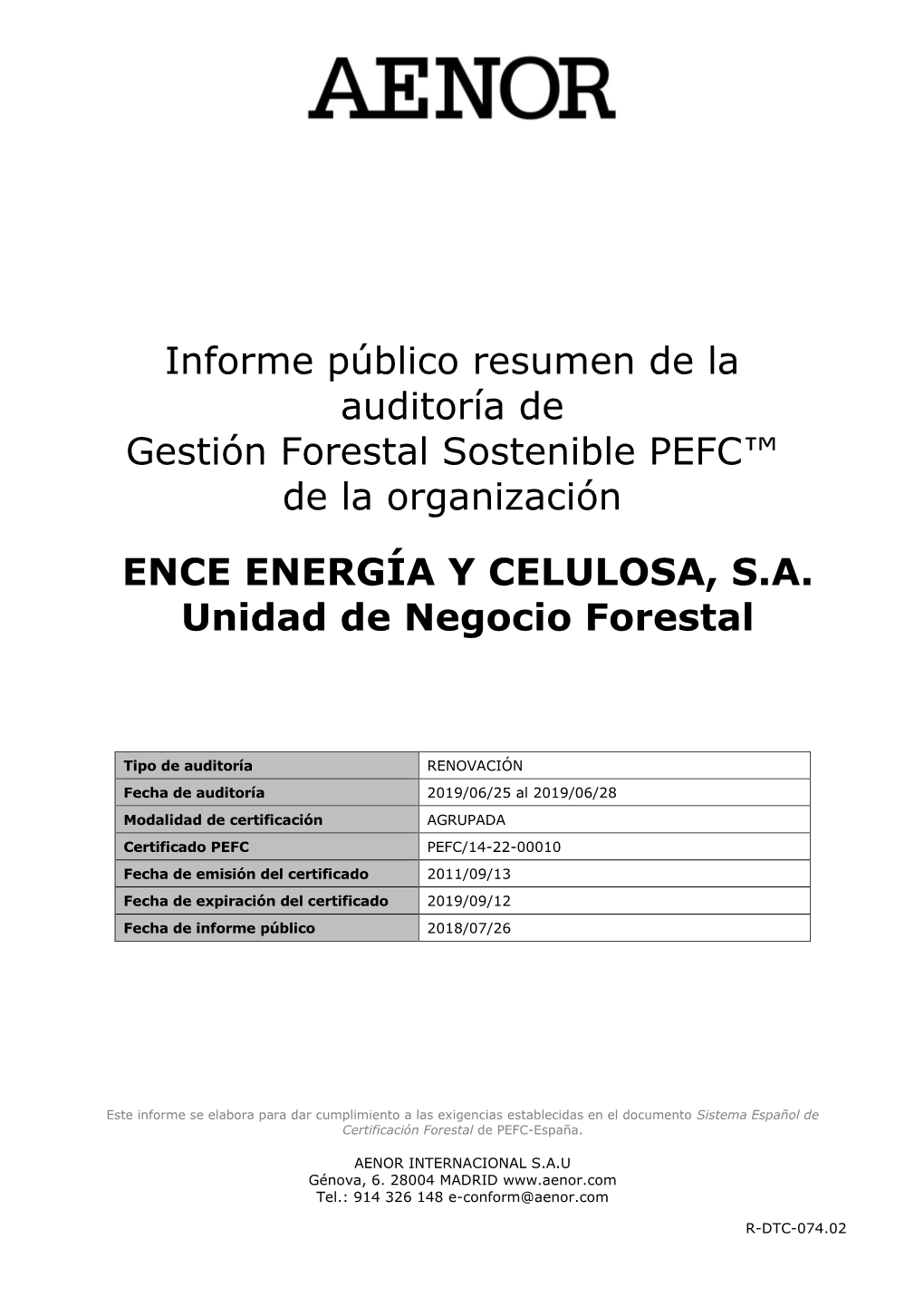 Informe Público Resumen De La Auditoría De Gestión Forestal