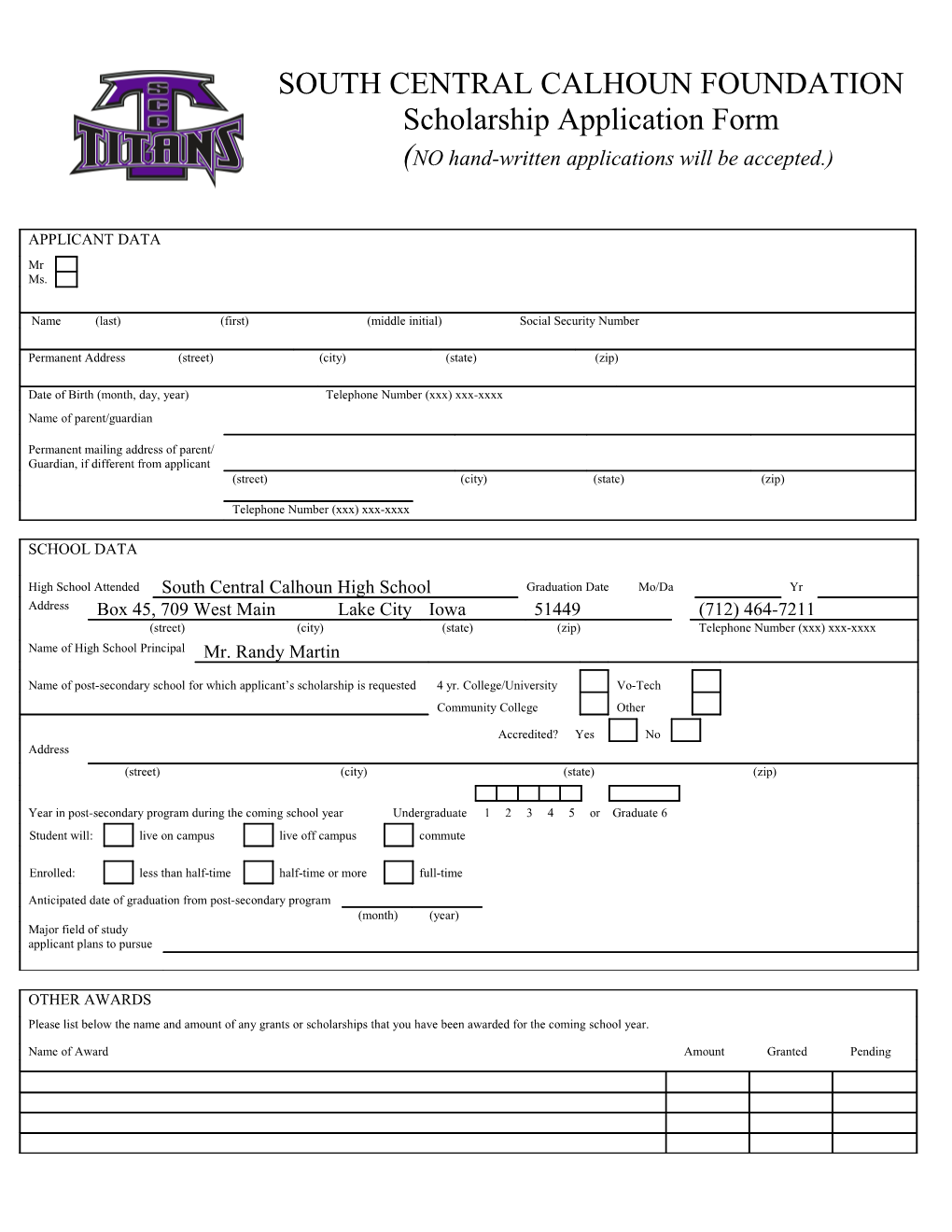 Dollars for Scholars Application Form