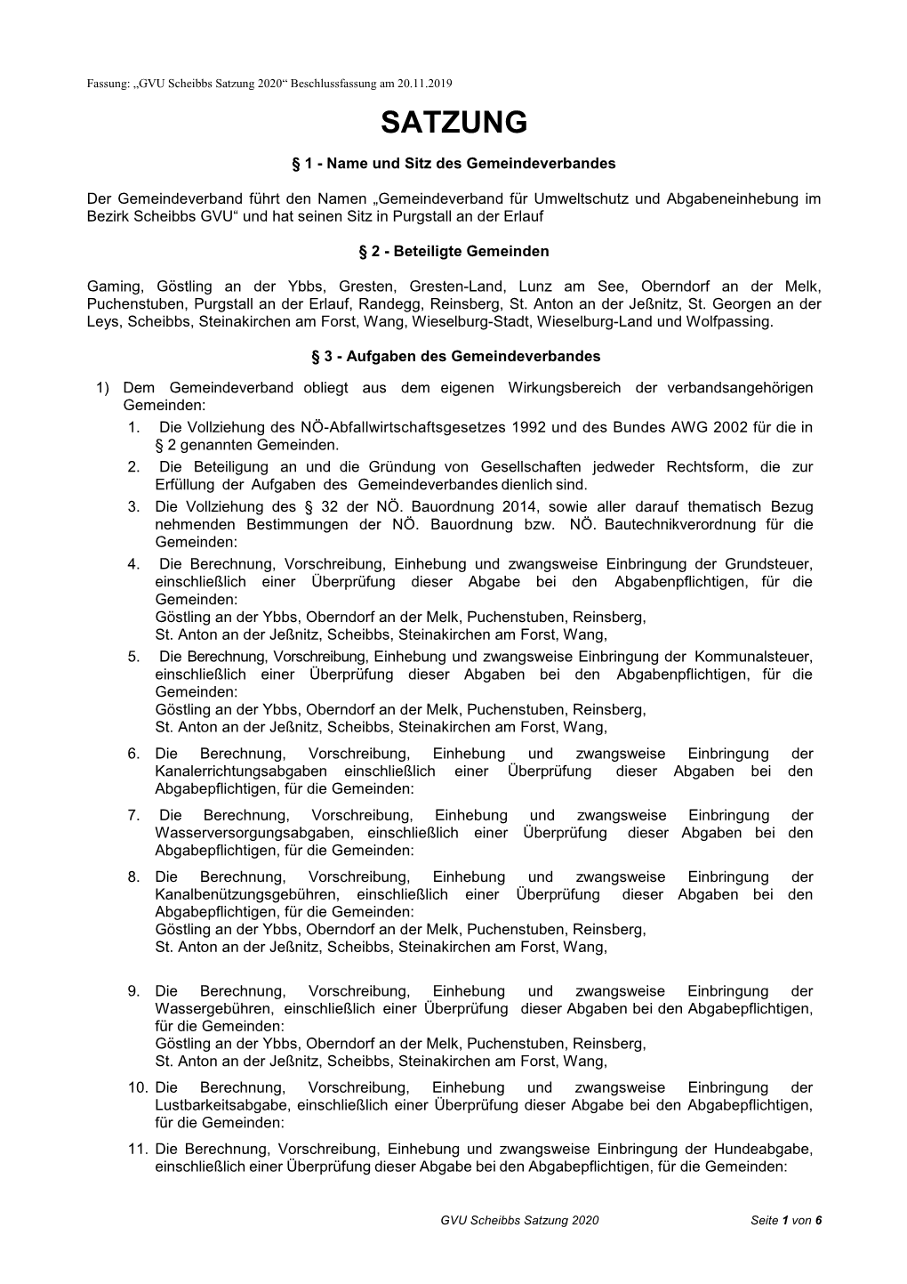GVU Scheibbs Satzung 2020“ Beschlussfassung Am 20.11.2019