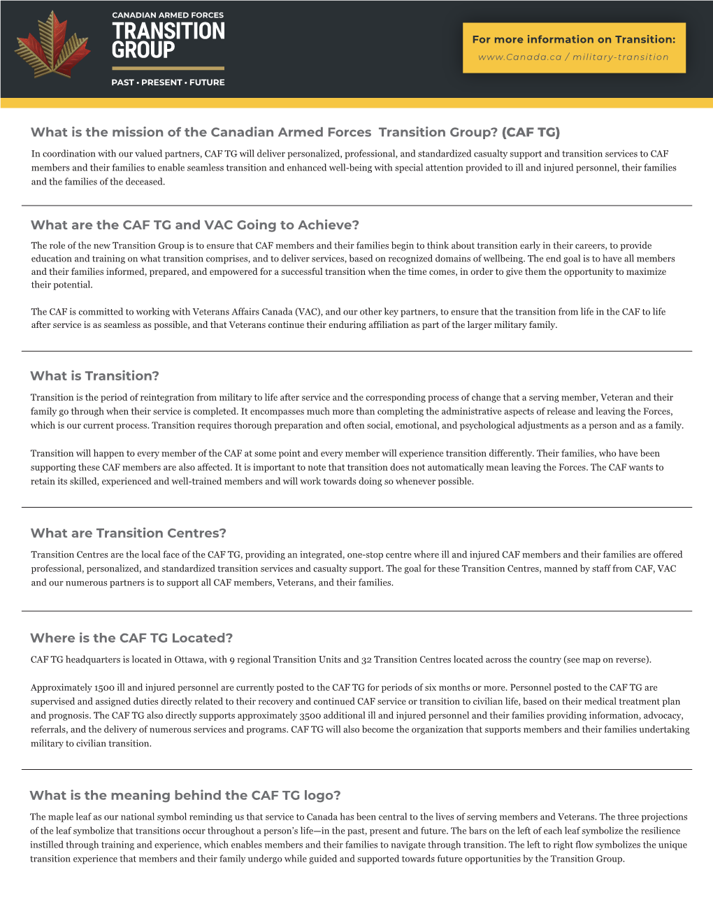 What Is the Mission of the Canadian Armed Forces Transition Group? (CAF TG)