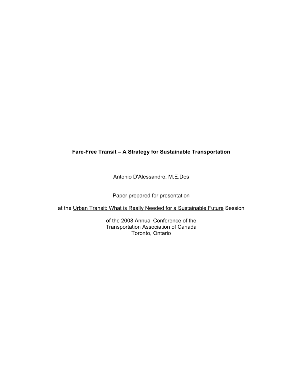 Fare-Free Transit – a Strategy for Sustainable Transportation