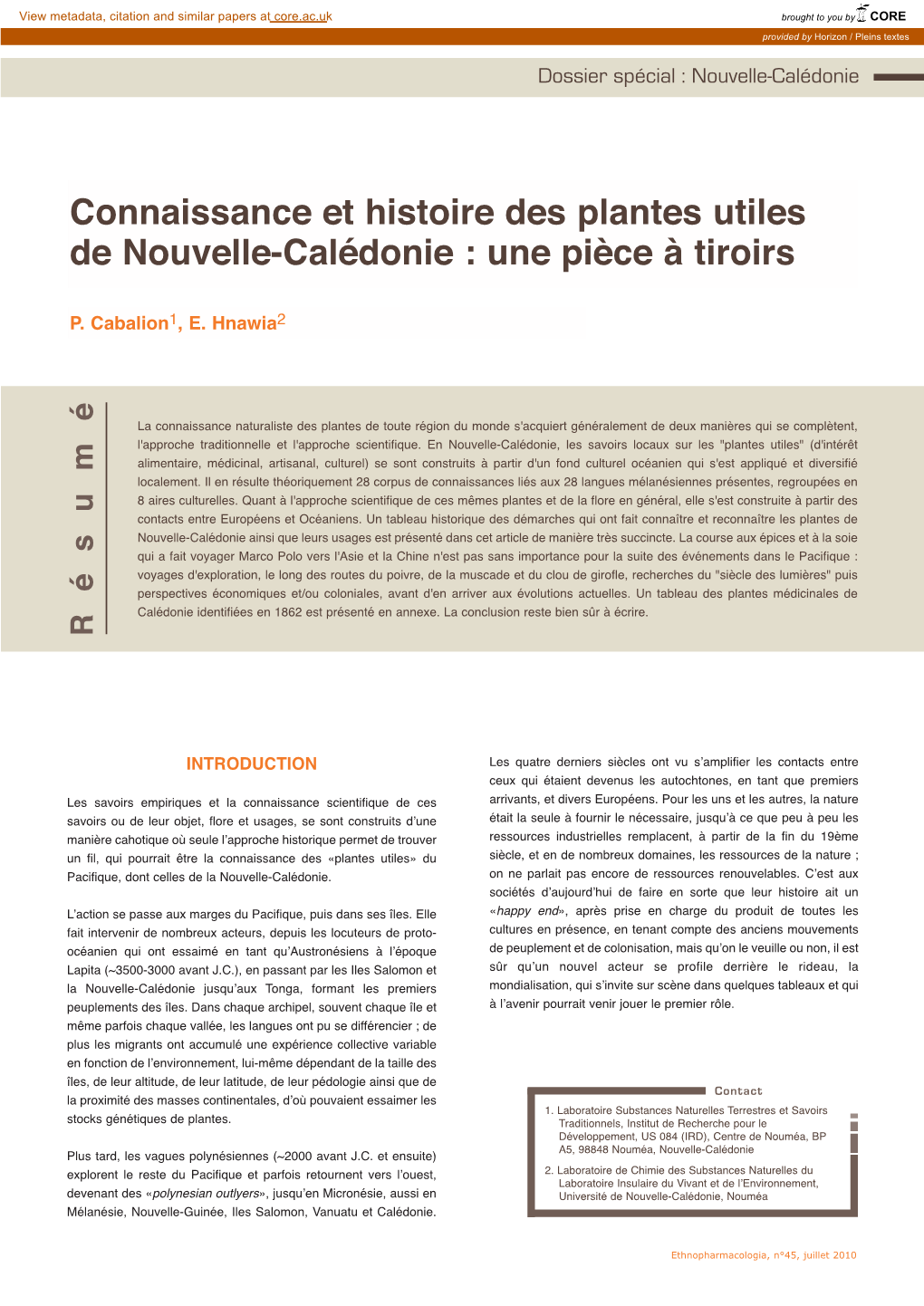 Connaissance Et Histoire Des Plantes Utiles De Nouvelle-Calédonie : Une Pièce À Tiroirs