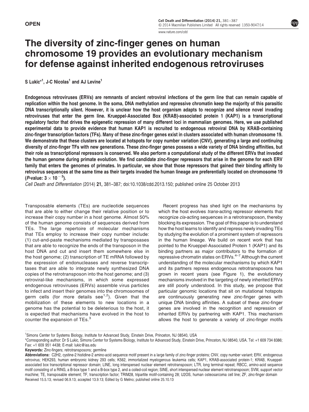 The Diversity of Zinc-Finger Genes on Human Chromosome 19 Provides