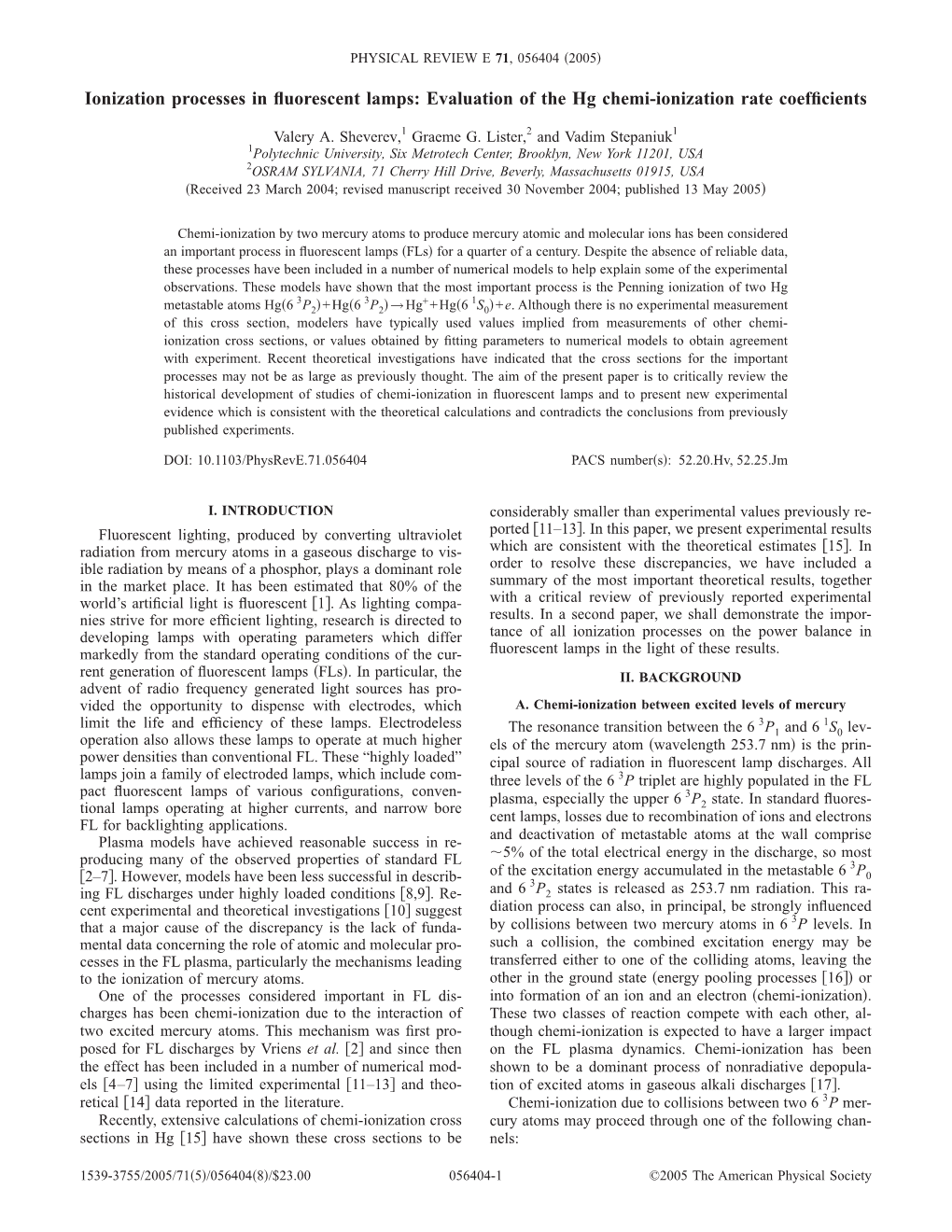 Ionization Processes in Fluorescent Lamps:… Physical Review E 71, 056404 ͑2005͒