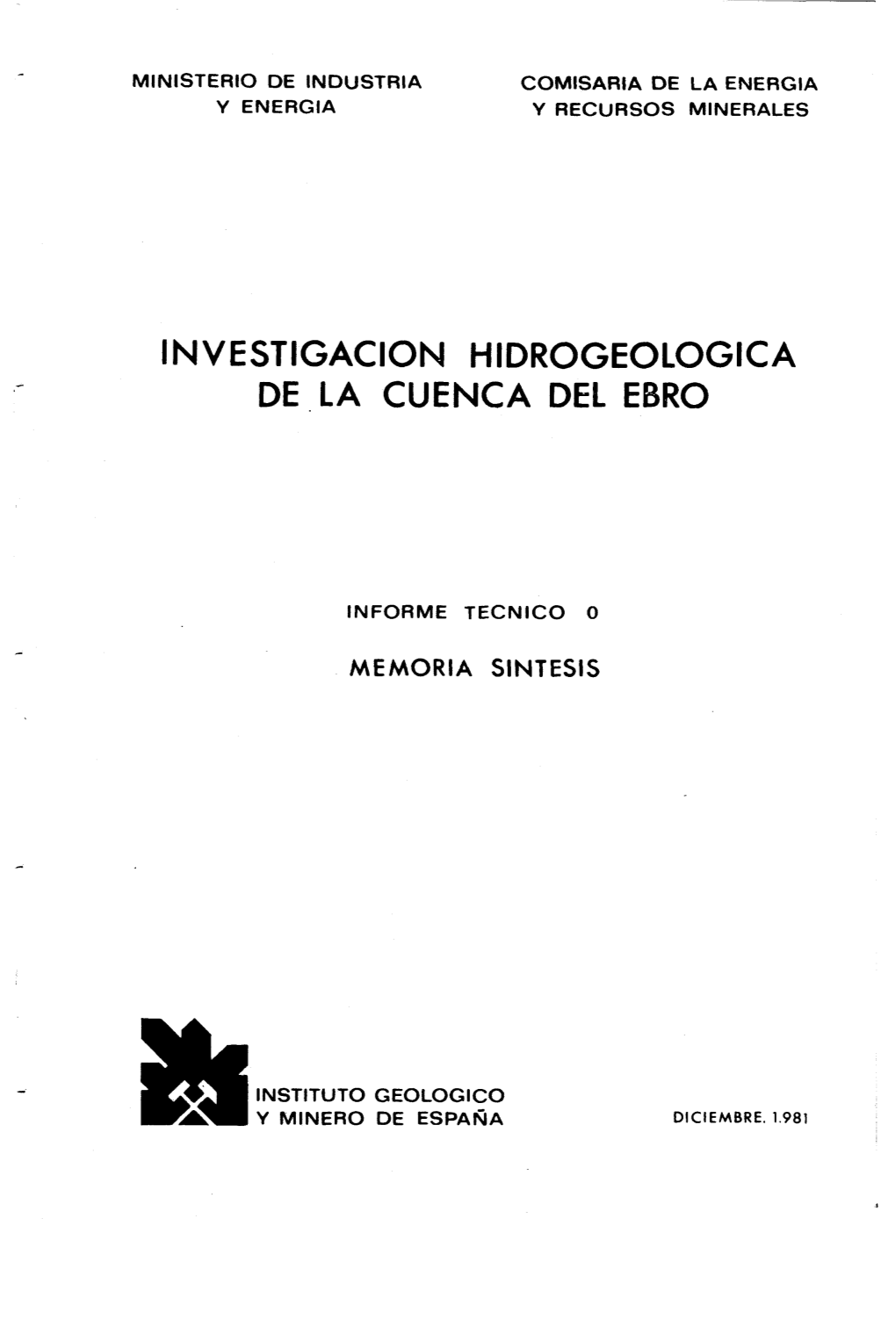 Investigacion Hidrogeologica D E La Cuenca Del Ebro