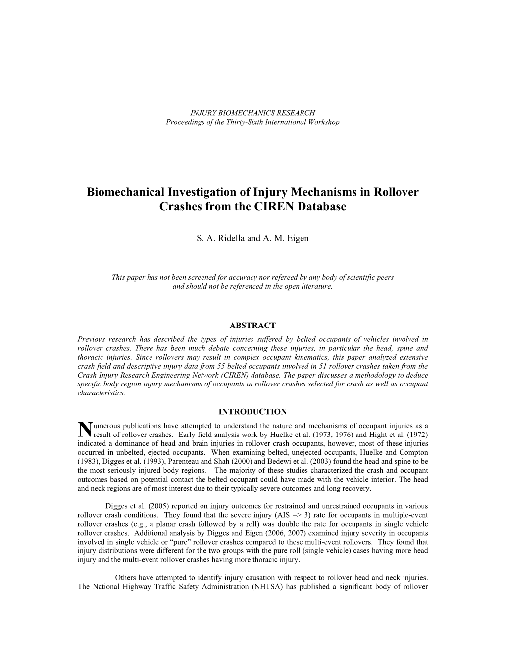 Biomechanical Investigation of Injury Mechanisms in Rollover Crashes from the CIREN Database