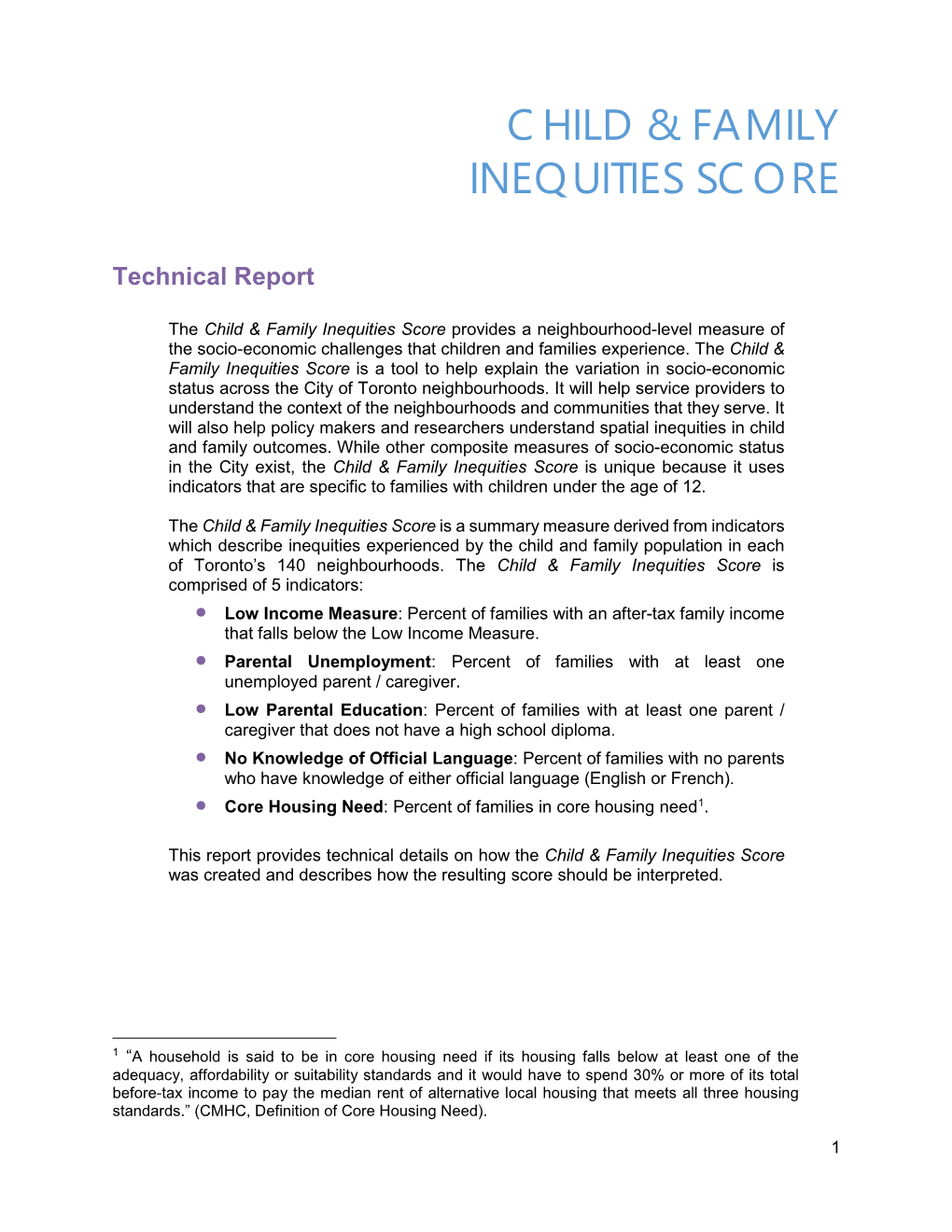 Child & Family Inequities Score