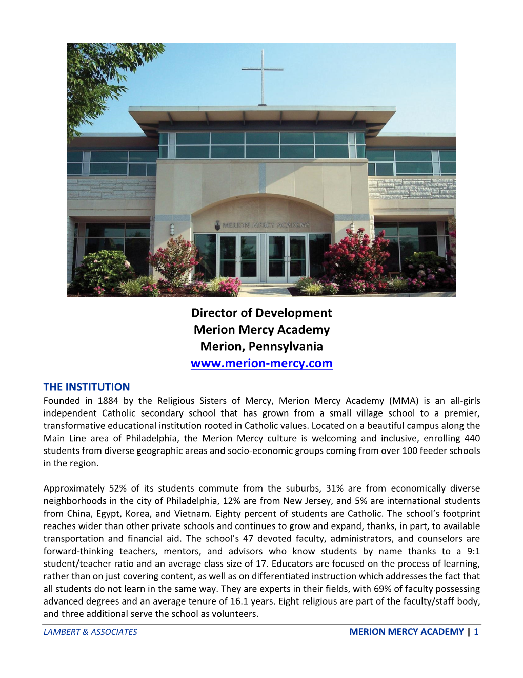 Director of Development Merion Mercy Academy Merion, Pennsylvania