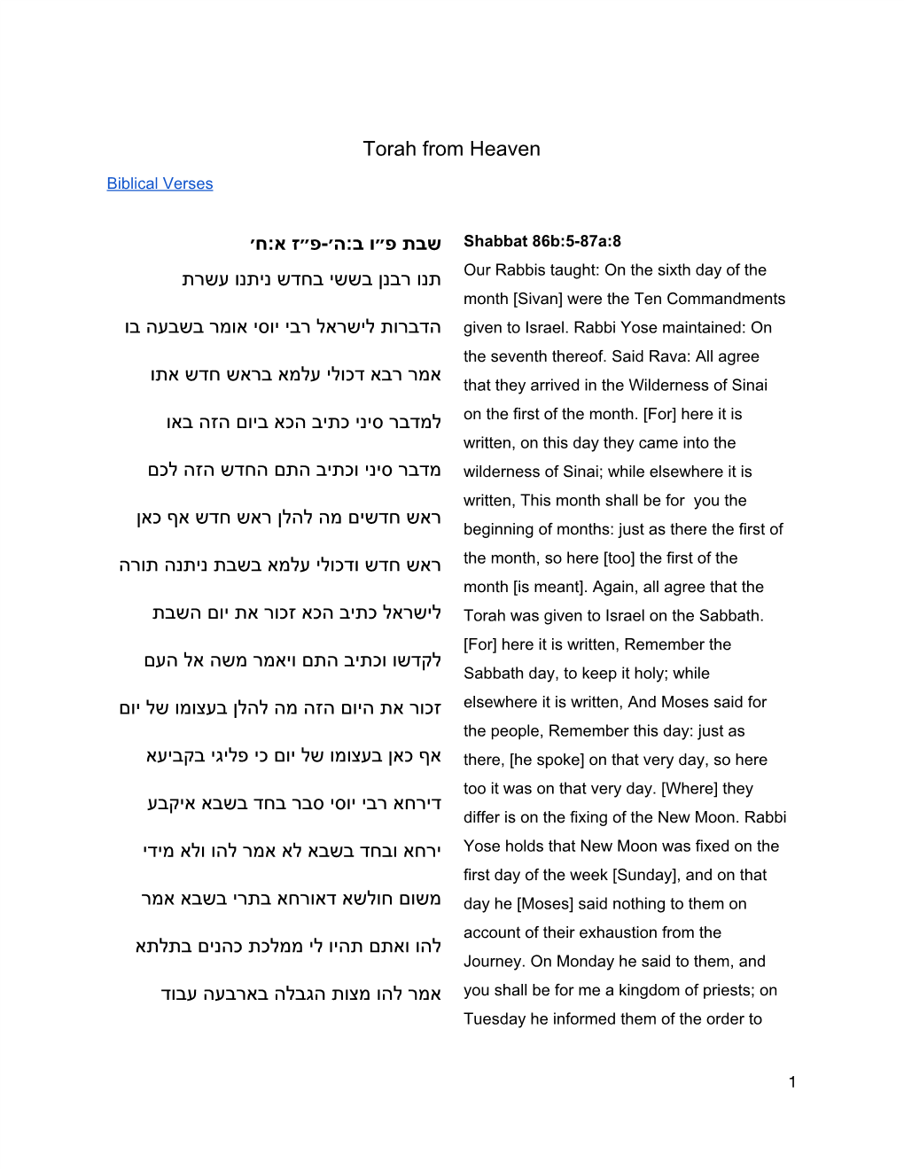 Torah from Heaven שבת פ״ו ב:ה׳-פ״ז א:ח׳ תנו רבנן בששי בחדש ניתנו עשרת