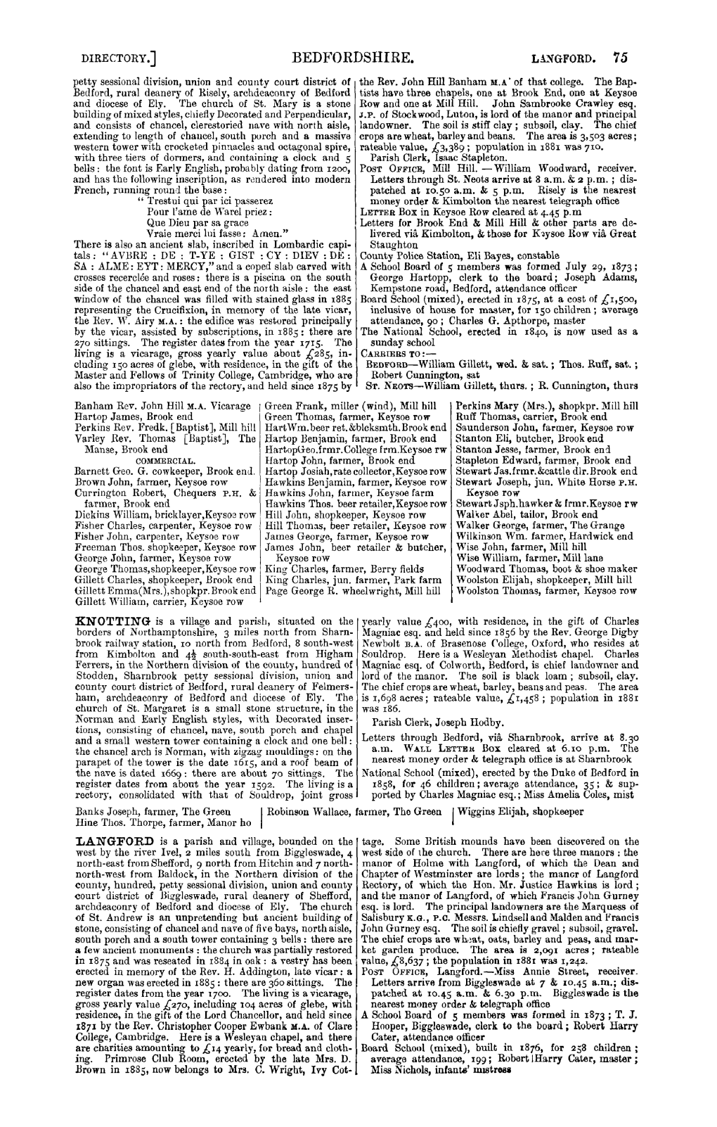 BEDFORDSHIRE. "15 Petty Sessional Division, Union and County Court District of the Rev