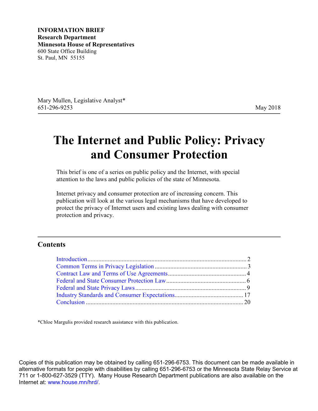 The Internet and Public Policy: Privacy and Consumer Protection