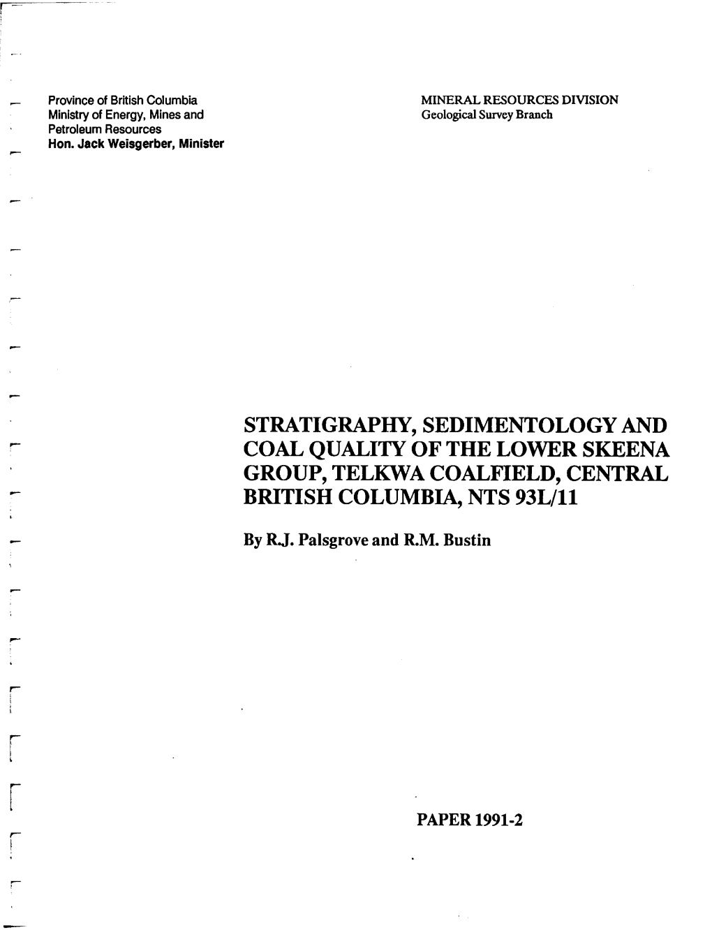 Stratigraphy, Sedimentology and Coal Quality of the Lower Skeena Group, Telkwa Coalfield, Central British Columbia, Nts 93L/11