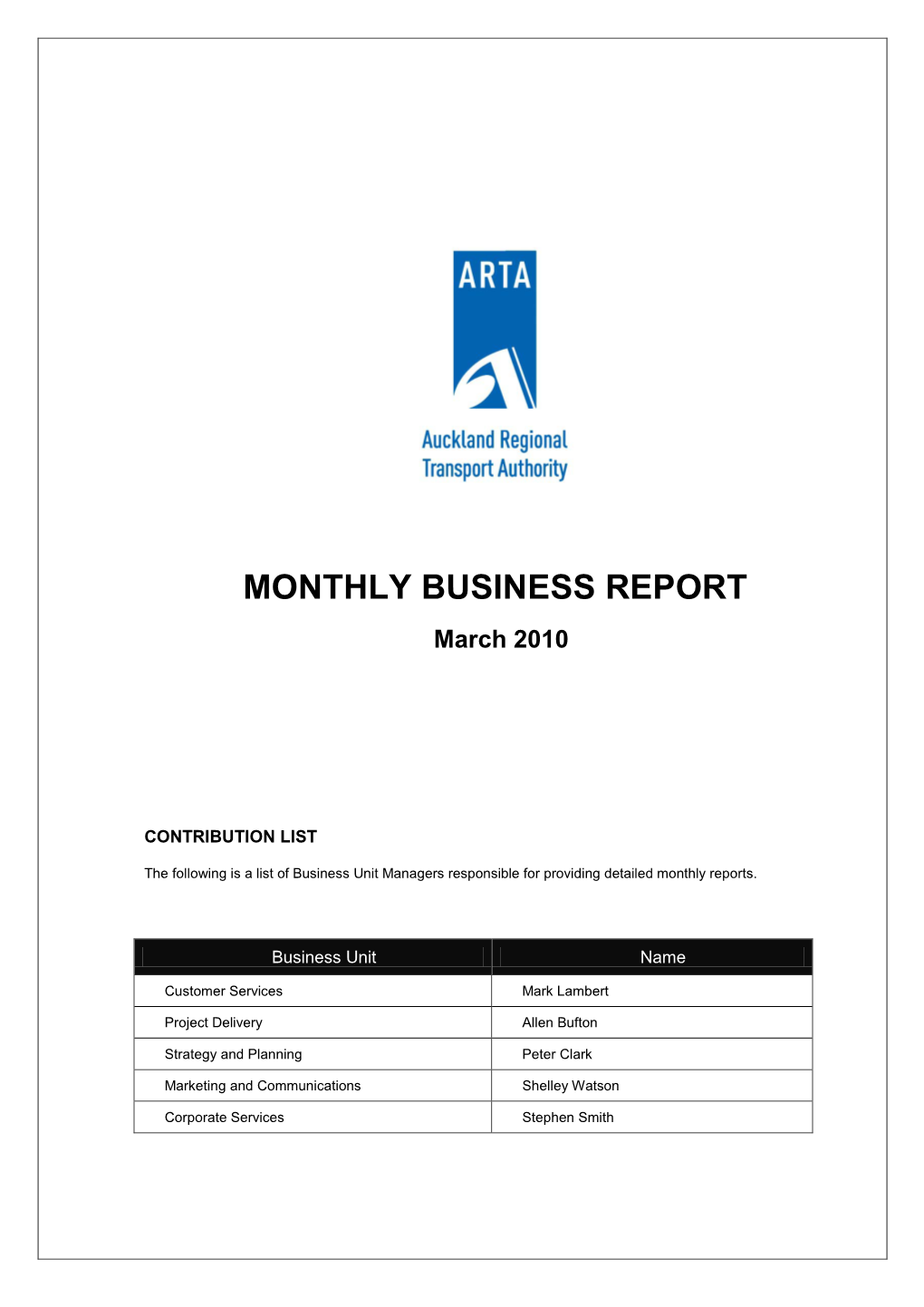 Monthly Business Report