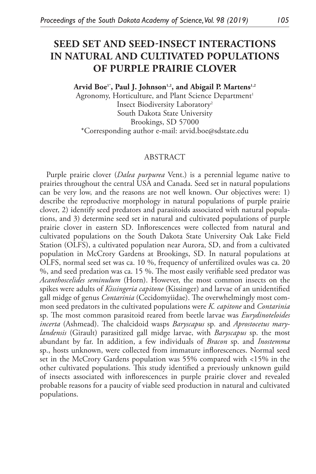 Seed Set and Seed-Insect Interactions in Natural and Cultivated Populations of Purple Prairie Clover