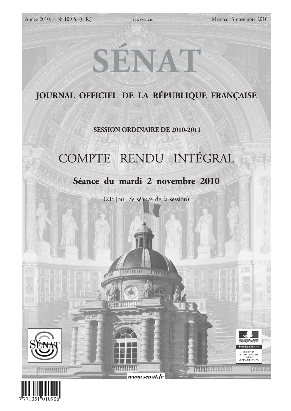 Debats Du Senat N° 109 Du 3 Novembre 2010