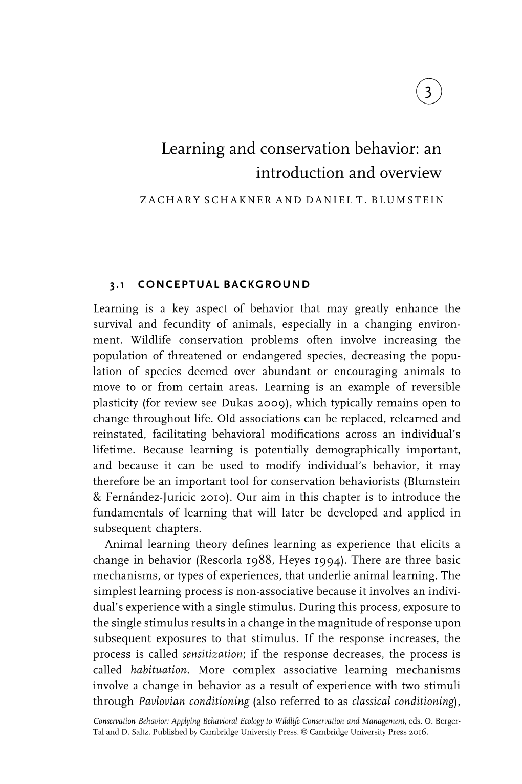 3 Learning and Conservation Behavior: an Introduction and Overview