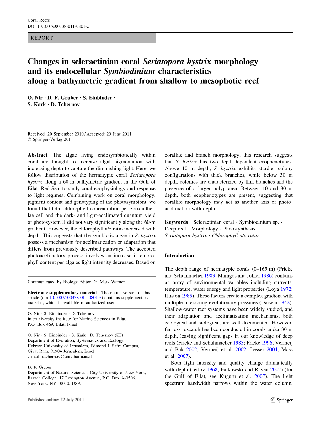 Changes in Scleractinian Coral Seriatopora Hystrix Morphology And